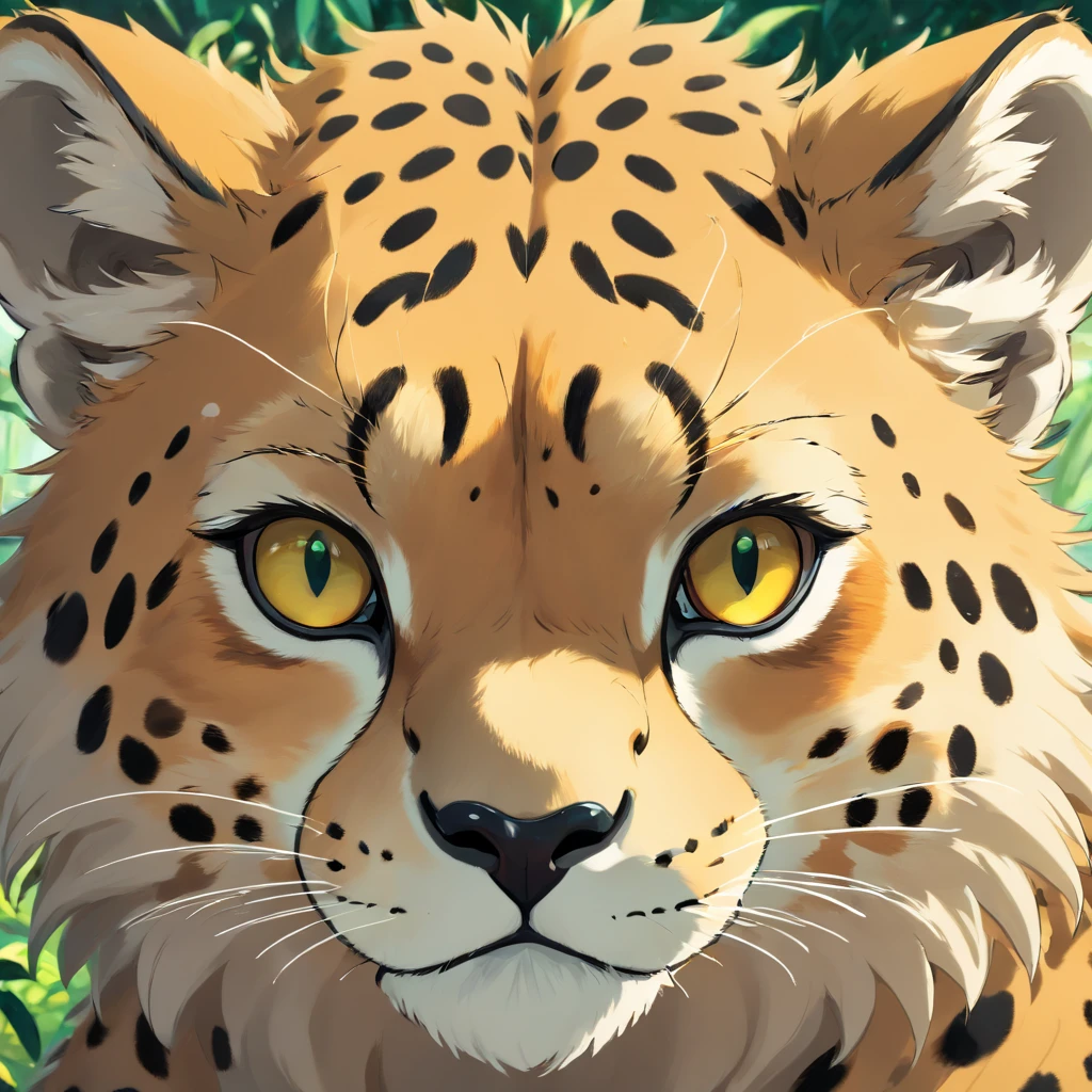 a cheetah's head, angry eyes