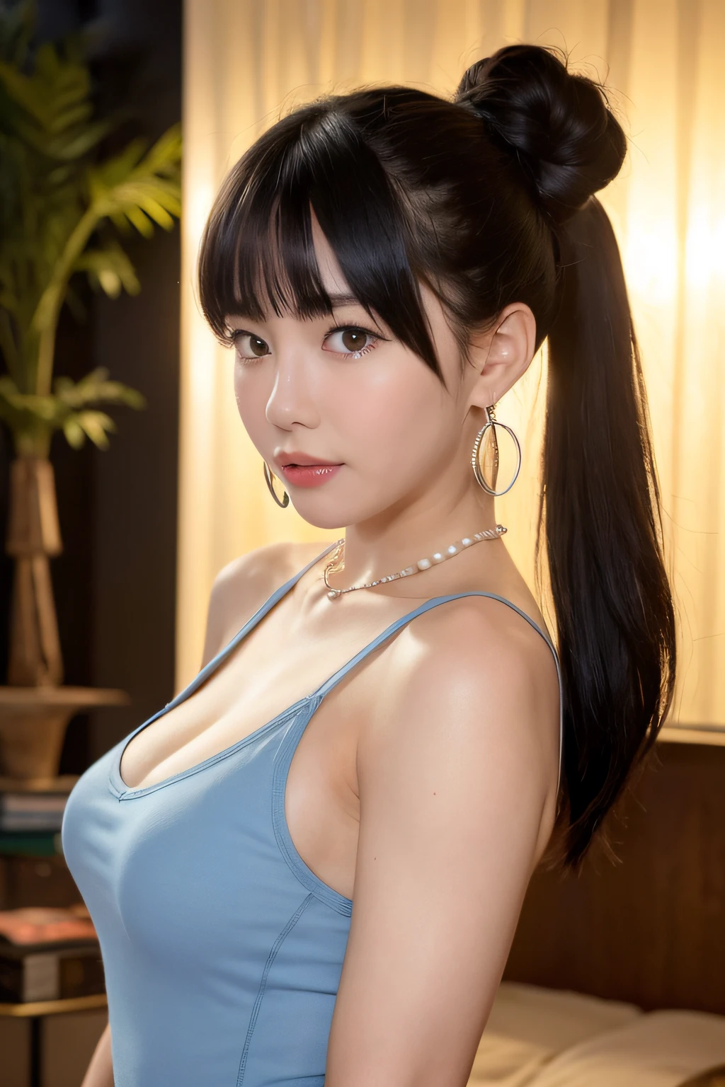 from side, hip up,((addielyn)), side pose, Random position, night time, (extremely delicate and beautiful work), (masterpiece), 1girl, streetwear, highly detailed, twisted ponytail, charming expression, beautiful and clear Eyes, blue pupils, exquisite pearl necklace, exquisite earrings, simple blurred background, extremely detailed description, beautiful and charming, ultra-fine painting, exquisite face, exquisite figure, exquisite clavicle, cute lips, soft back, mix4, (8k , RAW photo, best quality, mastery:1.2), (realistic, photo-realistic:1.37),1girl,cute,cityscape,night,rain,wet,professional lighting,photon mapping,radiosity,physically-based rendering,above waist,
