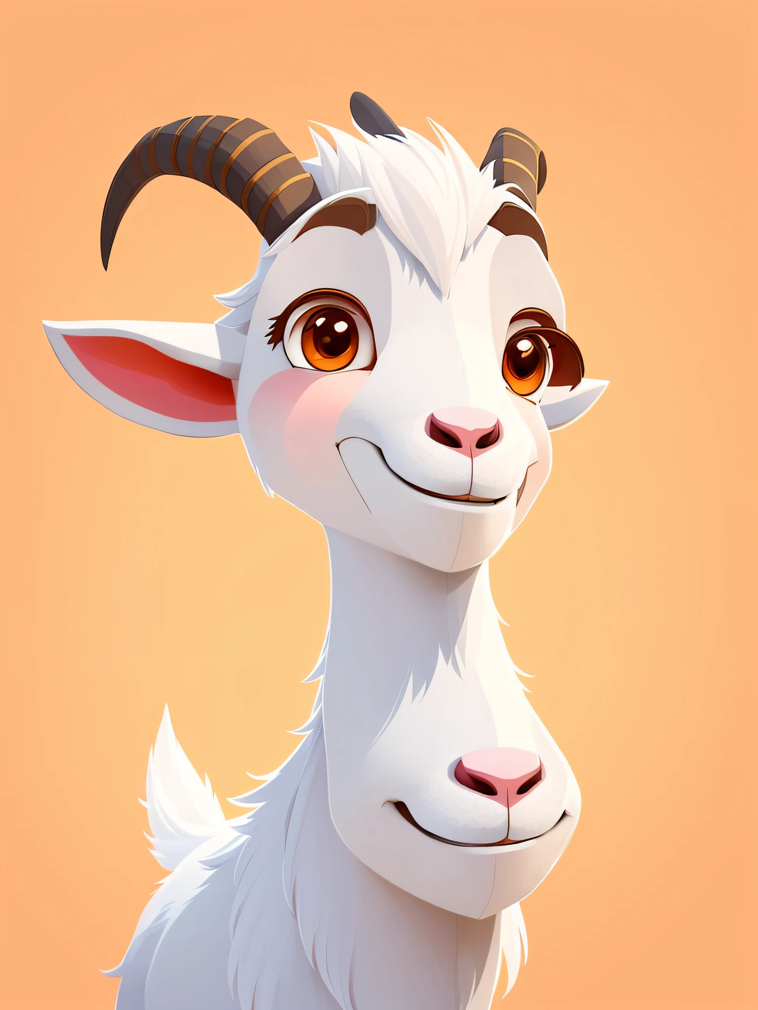 There was a goat smiling and looking into the camera, lovely digital painting, adorable digital art, digital cartoon painting art, Cute detailed digital art, A goat, cartoon digital painting, peter the goat, the devastating wise goat, goat body, 2d digital vector art, 2 d digital vector art, cute horns, pixar cute character design, Animated character design