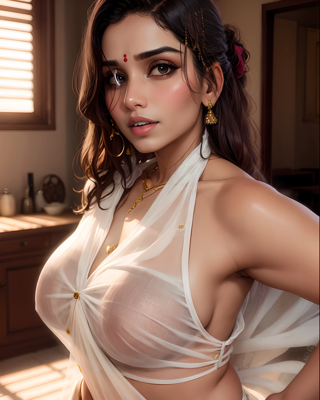 Indian housewife look blouse saree