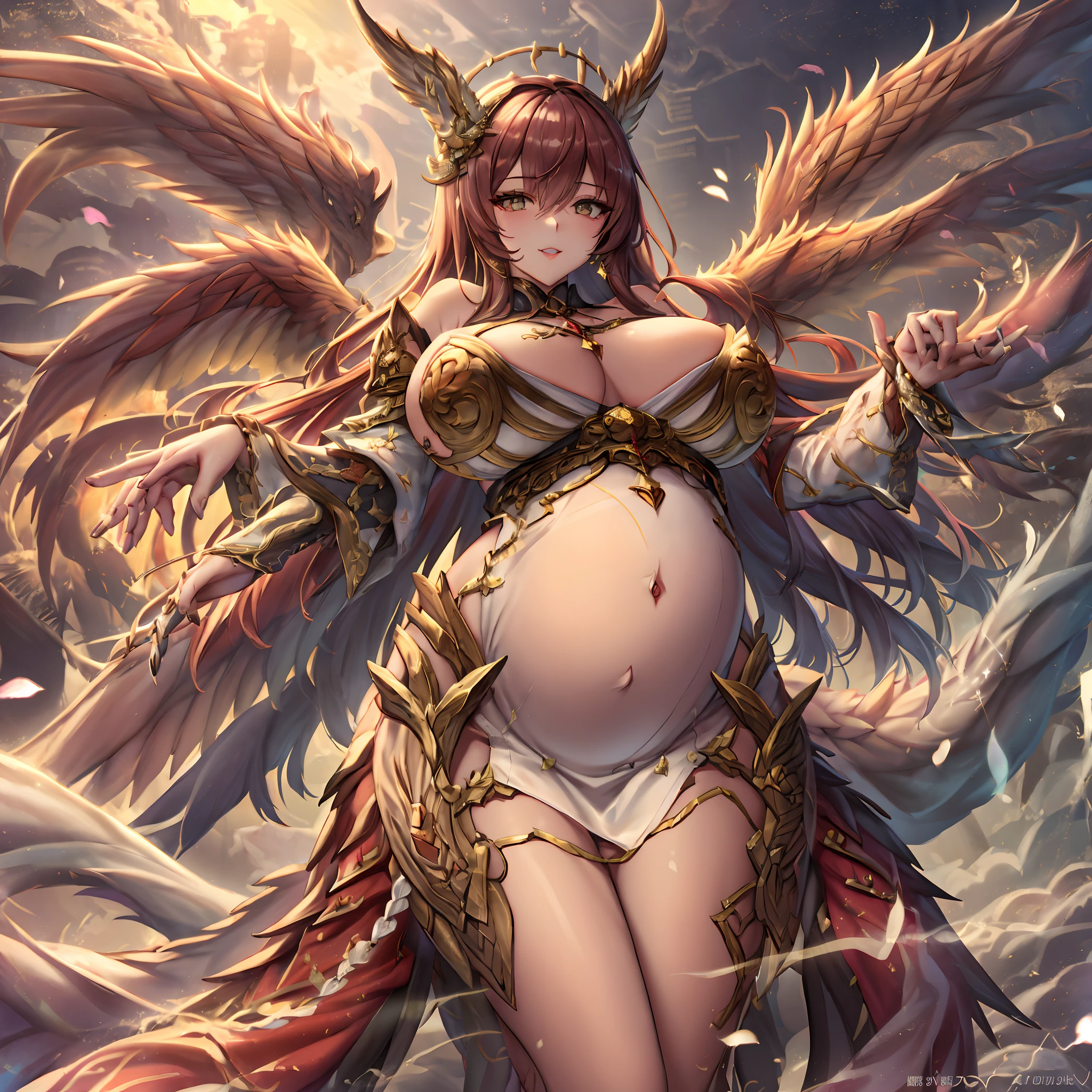 1((Pregnant Woman))((Close your eyes))((Restful face))Girl with a troubled face、nightcity、Sateen、Kimono without sleeves、A dark-haired、Holding a weapon with blood on it、Looking at the camera、Cherry blossoms are dancing,Unusually resistant、red blush、Pleasant face、shrine maiden、valkyrie、Angel wings、a navel、sideboob barbosa、with an intricate、Particles of light、thighs thighs thighs thighs、shinny skin、Perfect litthing、1girl in、looking at the viewers、Winged headgear、pelvis curtain、A smile、(masterpiece)、(top-quality)、Very gigantic-breasts、maternal、Porcelain Skin、Very long hair、hair wavy、Royal sister,femele,A queen,putting on a crown,There are a lot of golden lightning around,sitting in a throne,Bangs cover the eyes,Black Suspender Socks,Black Lace Top,,High jump,Grab Erlang's leg,,Black Silk Top,married woman,mothers,domineering,smil,The corners of the mouth are raised,Red and gold eyes,Black silk erotic underwear,Black top,Black Silk Gloves,I have a gorse tattoo on my chest and thigh,There are many golden dragon scales on the arms,There are many golden dragon scales on the neck,Bright eye,dragon eyes,Snake's Eye,Upright pupils,There are golden stripes on the clothes,There is a golden pattern on the clothes,The socks have a golden pattern,tall figure,Expose the outside of the chest,Twisted blade hanging over the shoulder,Larger breasts ,With elongated dragon horns,Giant Golden Dragon Wings,Giant Golden Dragon Wings,Huge golden dragon wings as big as a body,The body is covered with huge golden dragon wings,golden pupils,Just a pair of wings,large wings,The biggest dragon wings,The biggest dragon wings,There are golden scales on the neck,Fingers are golden dragon claws,The elongated tail of the golden dragon、1girl in、nightcity、Sateen、Kimono without sleeves、A dark-haired、Holding a weapon with blood on it、Looking at the camera、Cherry blossoms are dancing,Strong best quality, (Extremely detailed: 1.5), masutepiece, 超A high resolution,(photographrealistic:1.4), 1 beautiful girl,