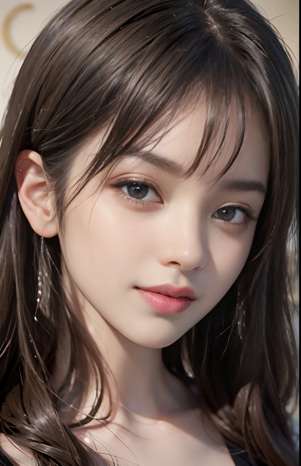 A close up of a woman with long hair wearing a black top - SeaArt AI