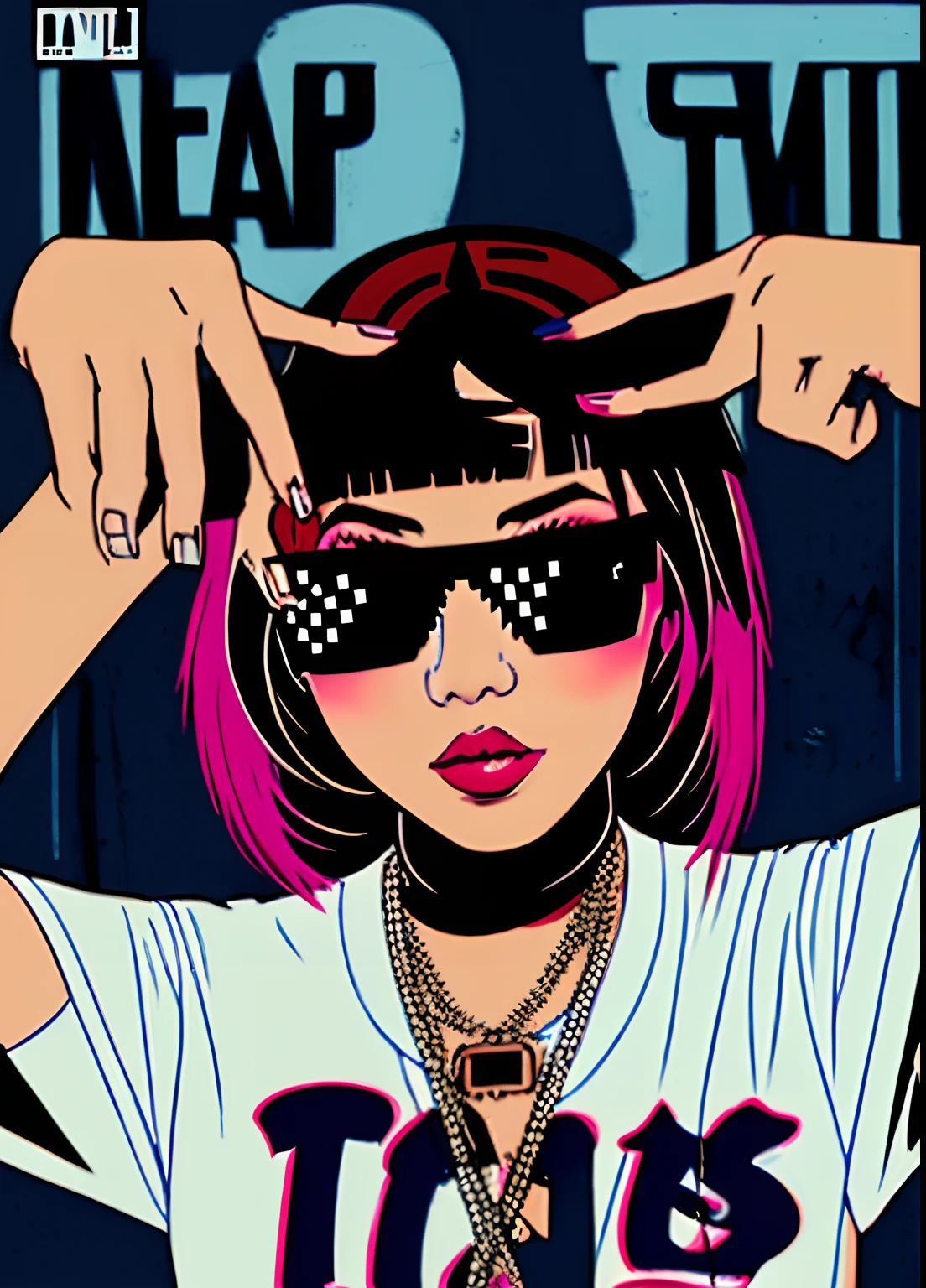 (hip hop scene) a hip hop confidant badass girl graffiti artist DealWithIt 
ai's pose