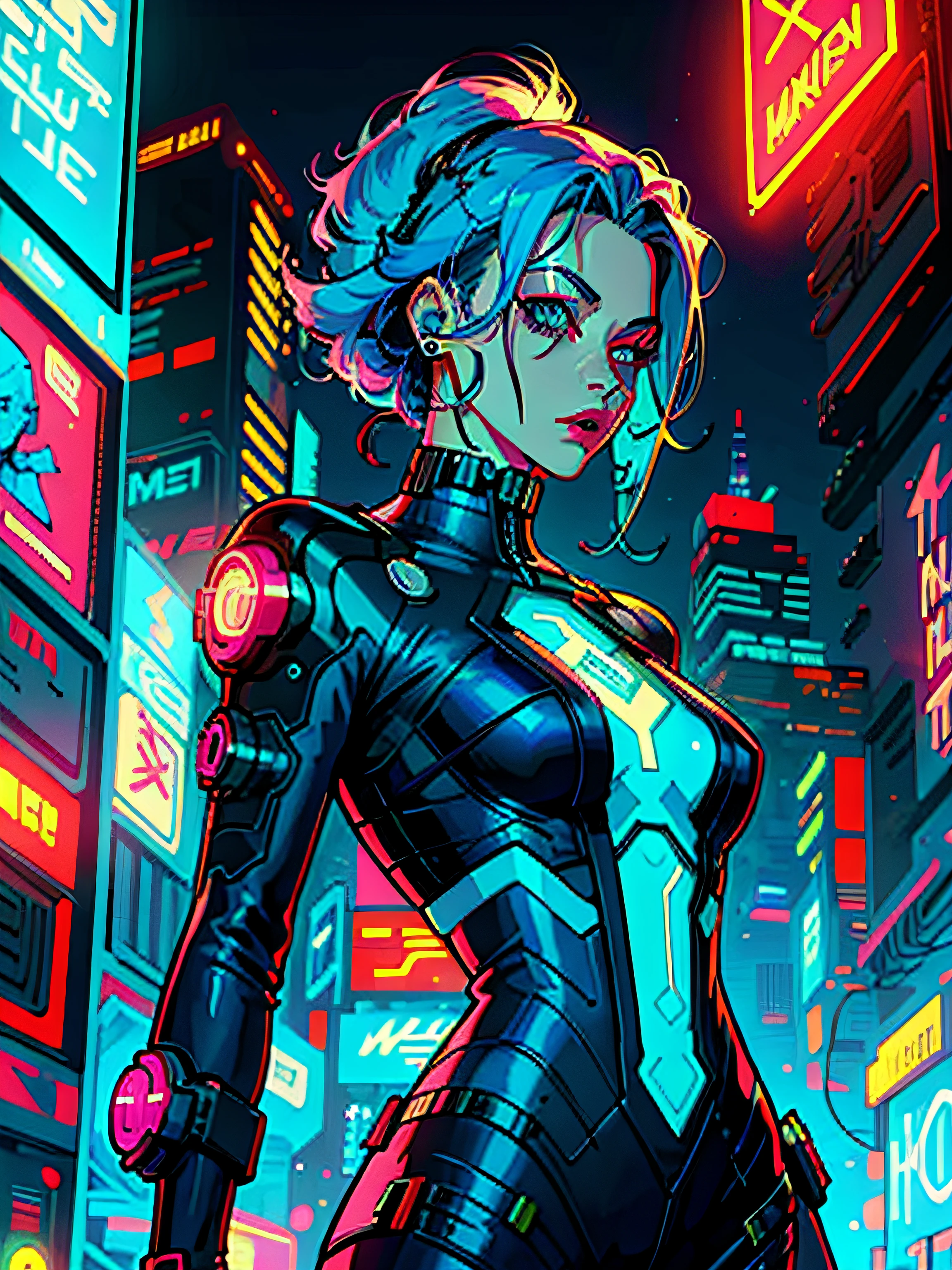 a digital painting of a woman with blue hair, cyberpunk art by Josan Gonzalez, behance contest winner, afrofuturism, synthwave, neon, glowing neon