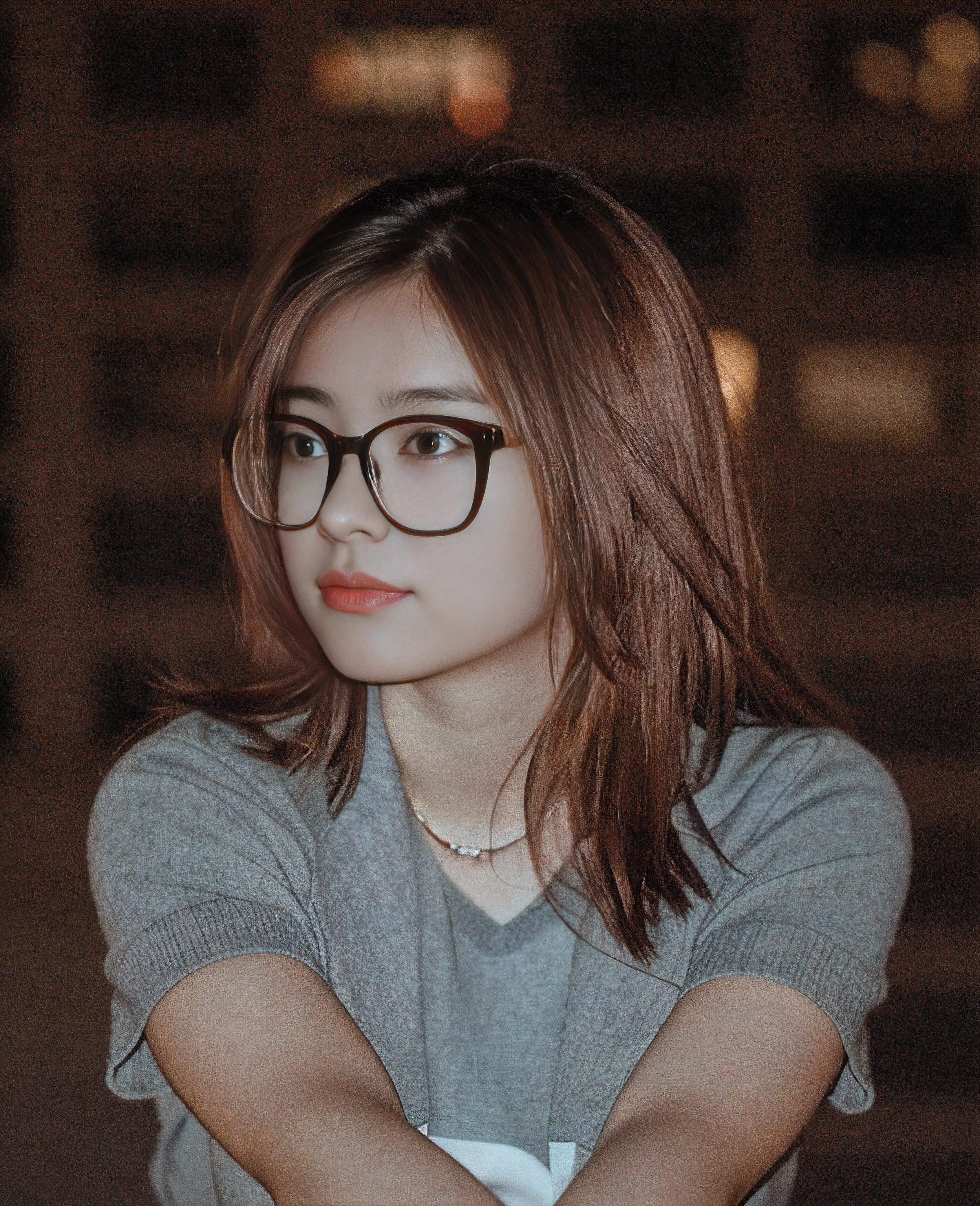 A woman wearing glasses and a tie stands in the street, 50mm portrait, Girl with glasses, a girl with round glasses, INFP young woman, 7 0 mm portrait, 60mm portrait, 3 5 mm portrait, soft light from the side, dslr 5 0 mm portrait photo, shot at golden hour，largeeyes，