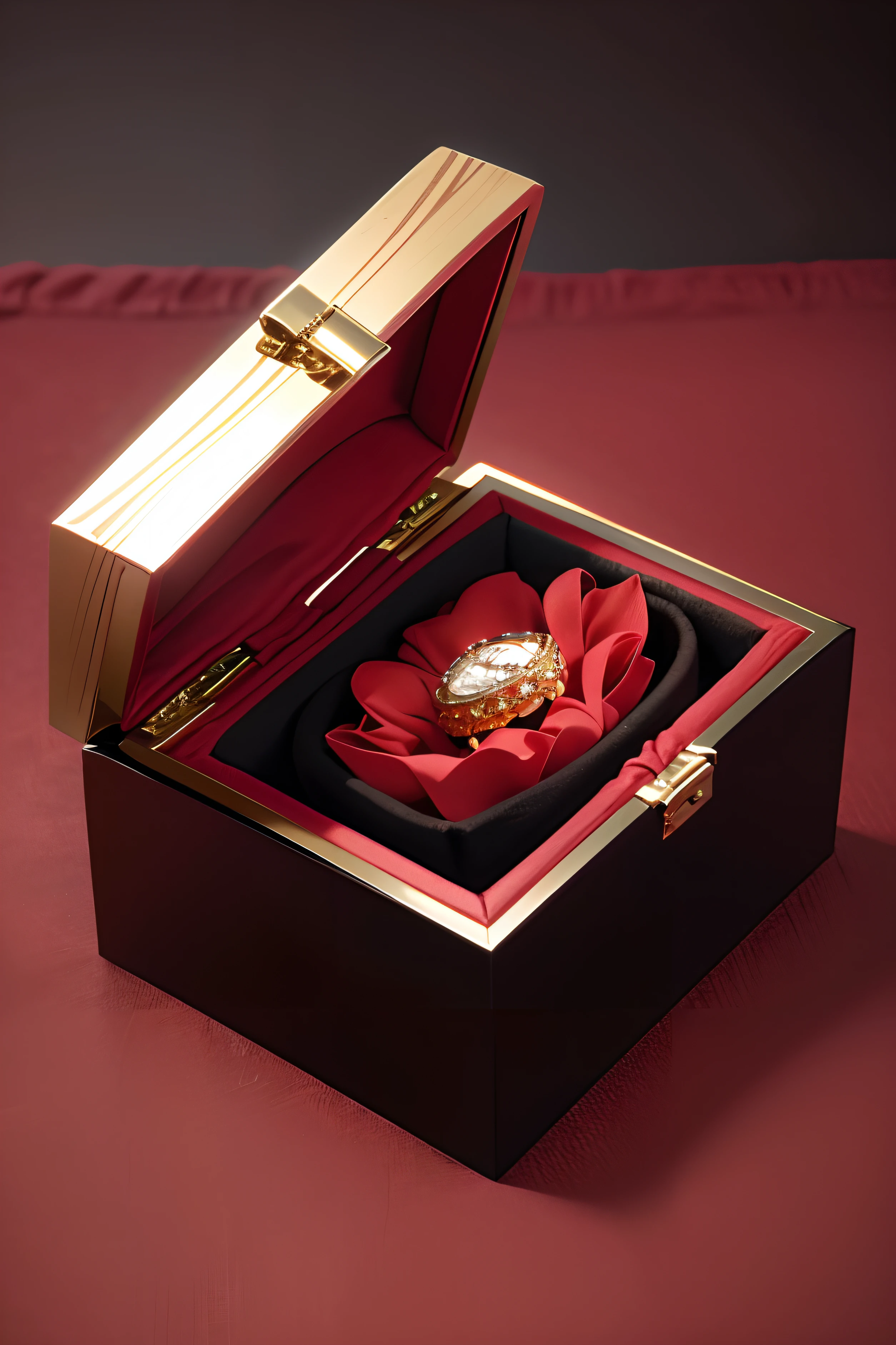 The inside of the box is white with a base，Display two diamond rings