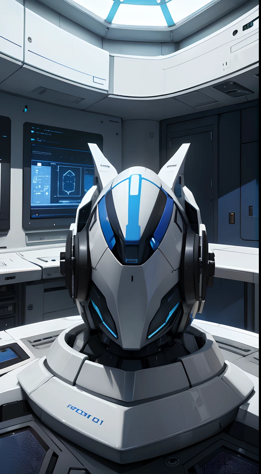 blue and white colors,Inside the spaceship,Connection Center,afofuturism,hentail realism,A manipulator,close lens,HD8K,3D