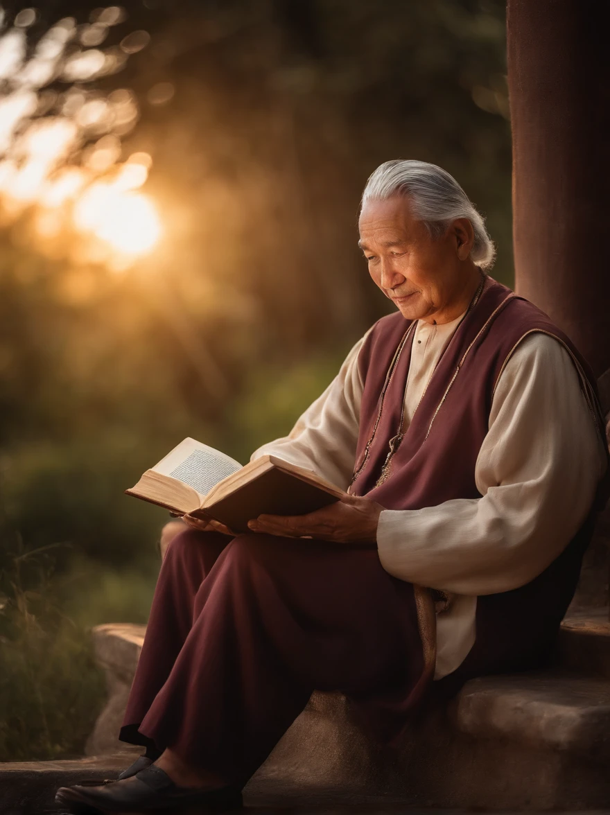 (Biblical times) On the left is an old man,Asian people,femele,Holding a glowing book in his hand, depth of fields, Bokeh, hentail realism, Fotorrealista, ultra-realistic realism, professional photoshooting, 8K UHD , Digital SLR, hdr , Primary tablet, best qualityer, Granular film, photorealistic paintings, Fujifilm XT3