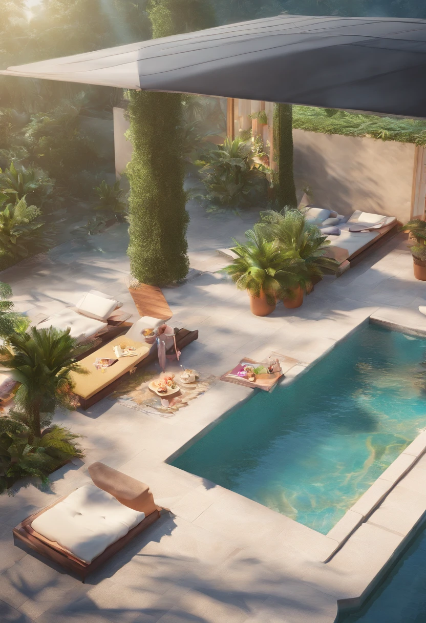 swimming pools、The bikini、Beautuful Women、unclear、A dark-haired、Real Women、huge tit、a smile