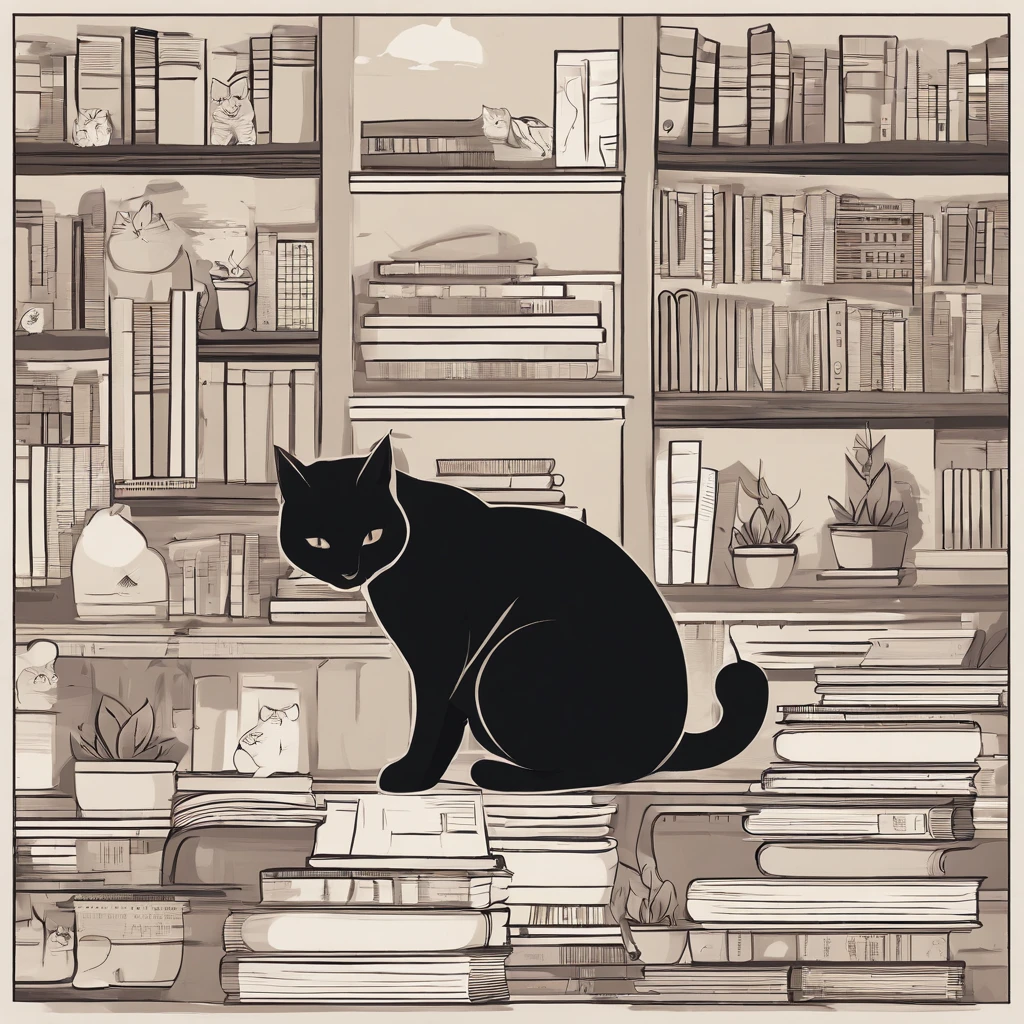 Three cats, black cats, sitting on a books, surrounded by films and cameras, in a vintage library, with dim lighting and soft shadows, capturing beautiful moments, in a mysterious and enchanting atmosphere, with a cinematic touch, and a warm color palette, showcasing their elegance and charm, creating an artistic masterpiece:1.2, ultra-detailed, realistic:1.37, highres, with vivid colors, emphasizing their piercing eyes and silky fur, in an expression of feline grace and curiosity.