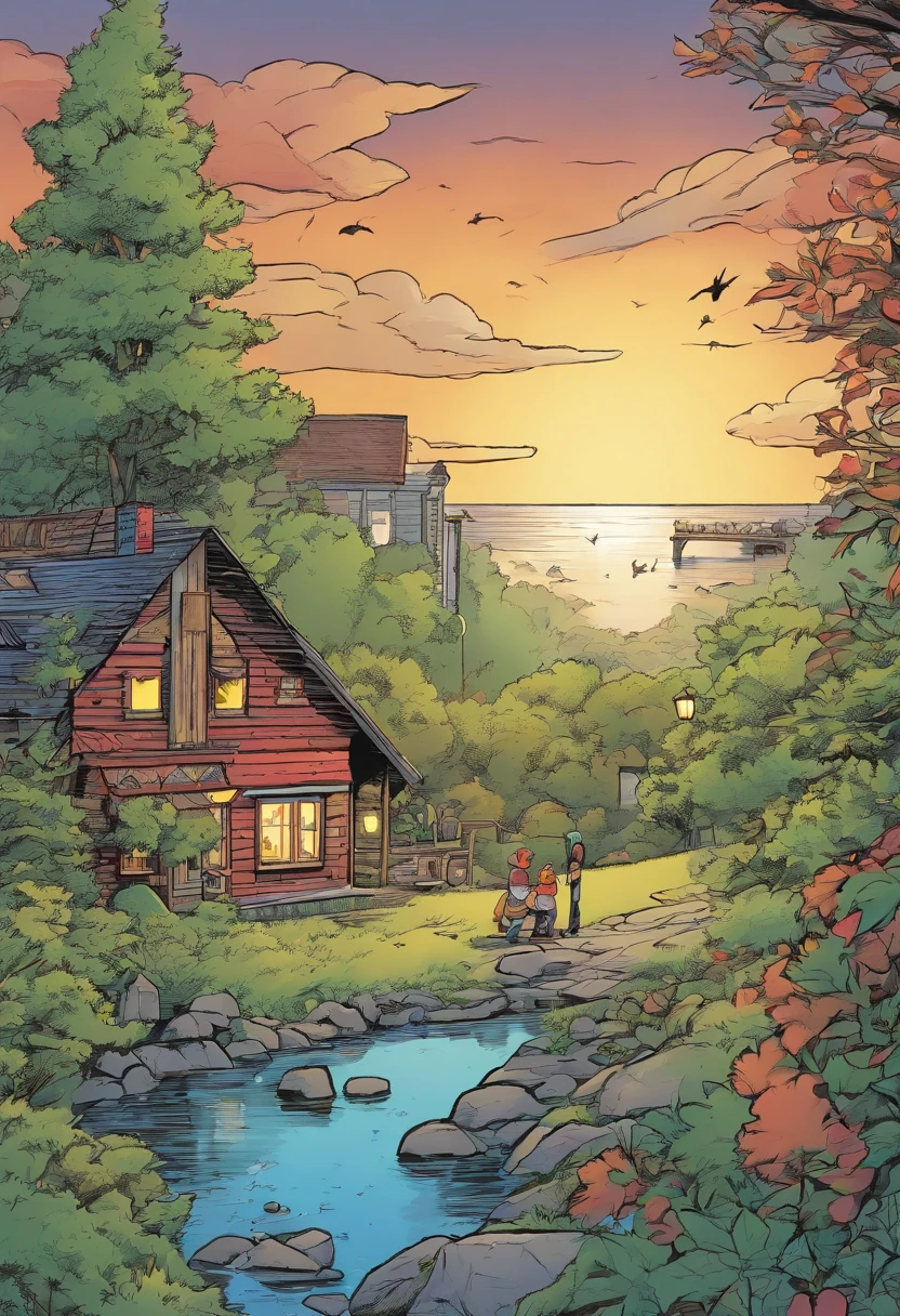 American comics, the comic story is presented in multiple irregular panels with color. The American Shorthair cat goes through hardships while running away from home and then reunites with its owner. The style is exaggerated and detailed