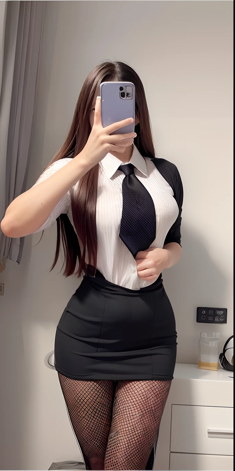 ((top-quality、8k、masterpiece:1.3))、Beautiful woman with perfect body:1.4、slim abdomen:1.2、Longhair, normal breast, Highly detailed facial and skin texture, A detailed eye, (smile), (full body shot), ((office)), (sitting on chair), (((wearing office uniform)), looking in front