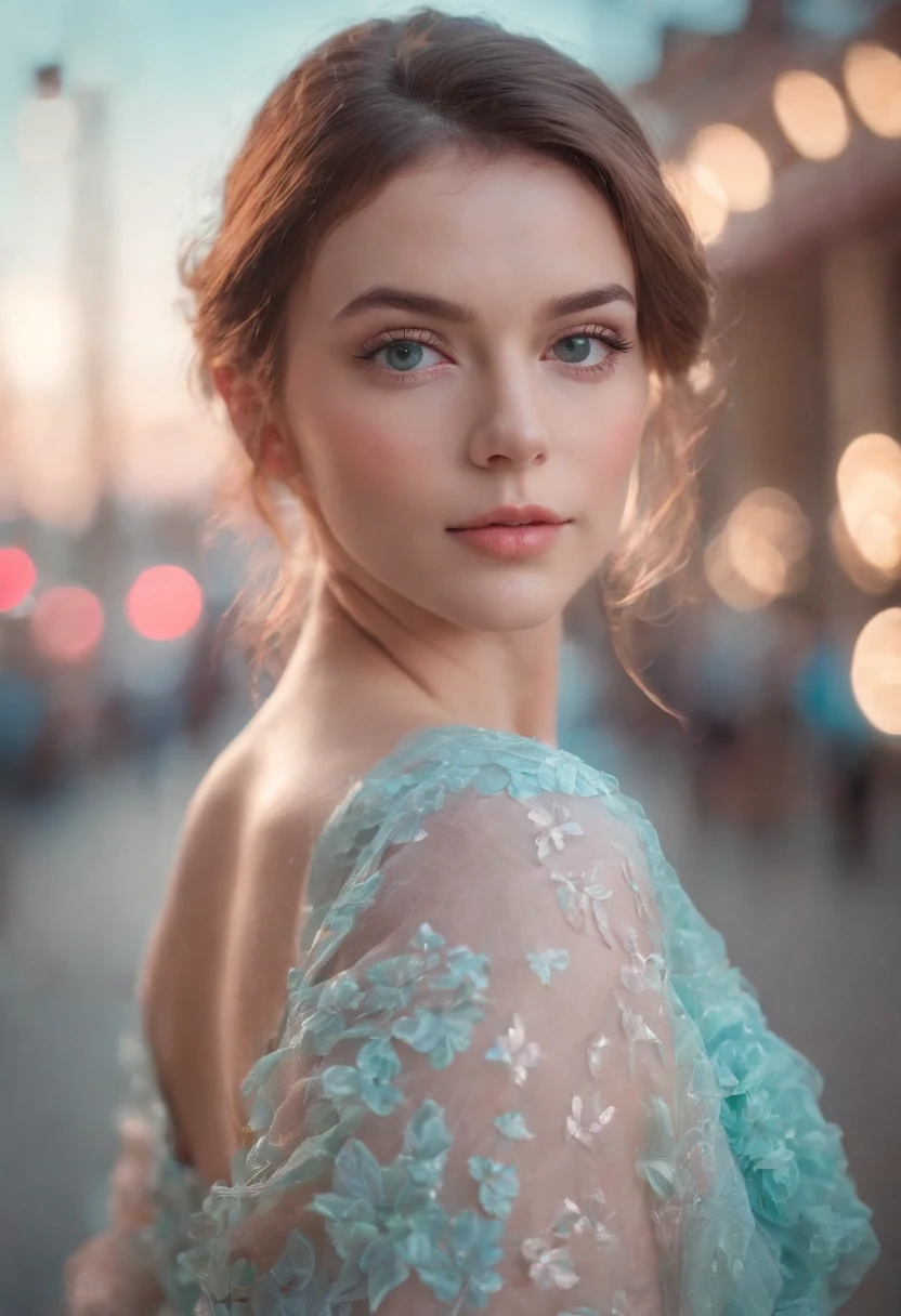wears a pastel costume, in the style of anaglyph filter, by Brandon Woelfel, rainbowcore, robotic expressionism, (masterpiece:1.5) (photorealistic:1.1) (bokeh) (best quality) (detailed) (intricate) (8k) (HDR) (wallpaper) (cinematic lighting) (sharp focus on eyes) (skin texture:1.2)