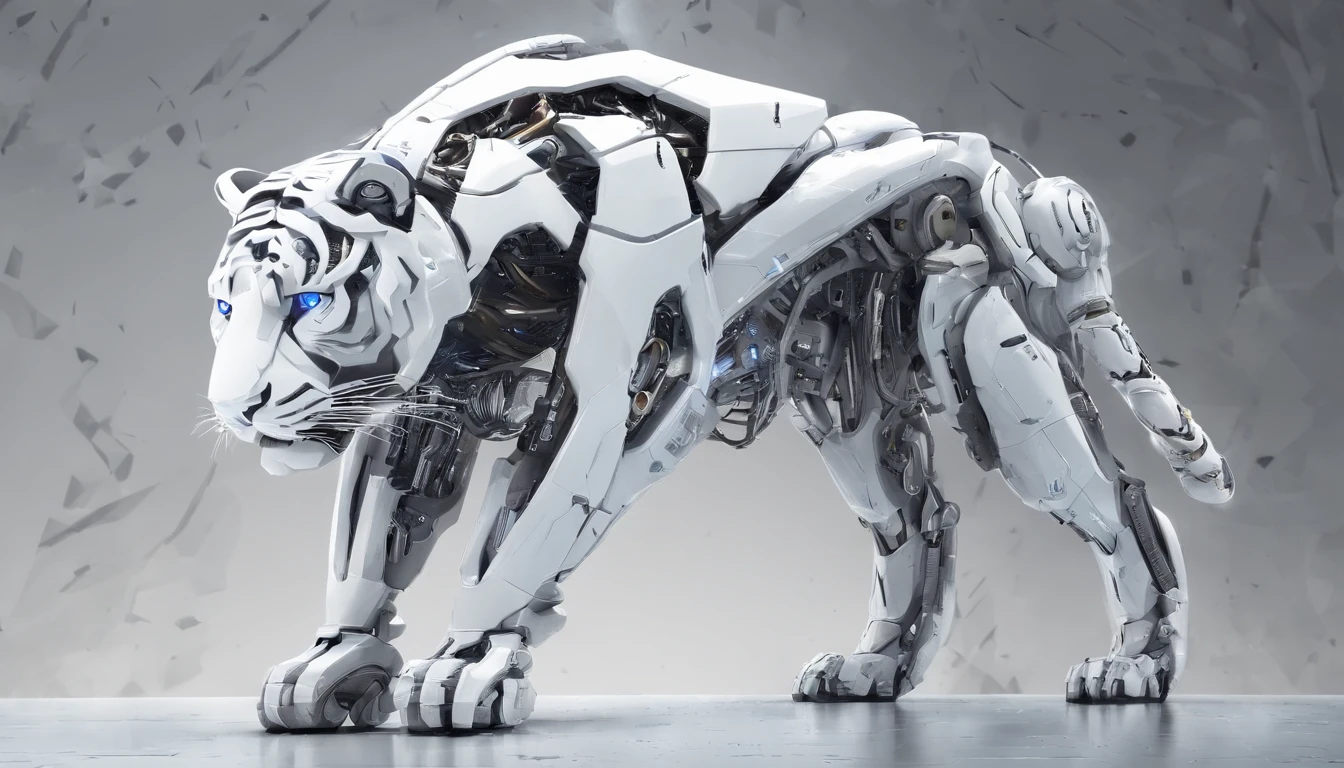 White mechanical tiger，metalictexture，