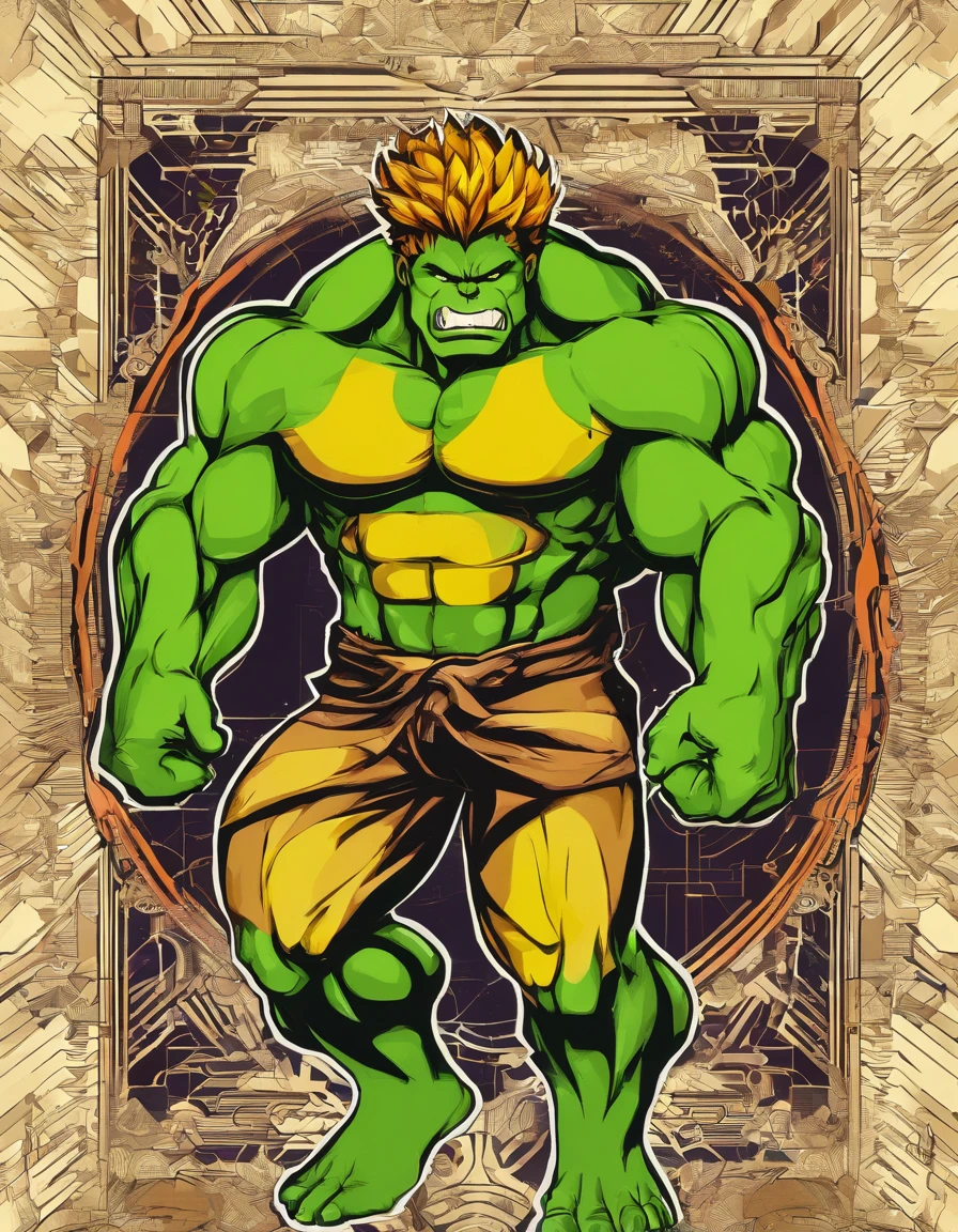 Full body view of the Hulk and Super Saiyan combo,tmasterpiece,high detal,best qualtiy,A high resolution,16k,in a panoramic view,hyper HD:: --v 5