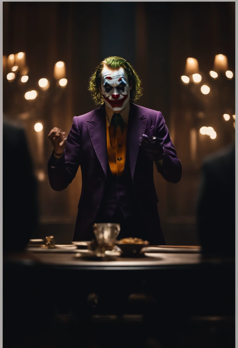 closeup film still cinestill of The joker working on mcdonalds,  epic, cinematic,