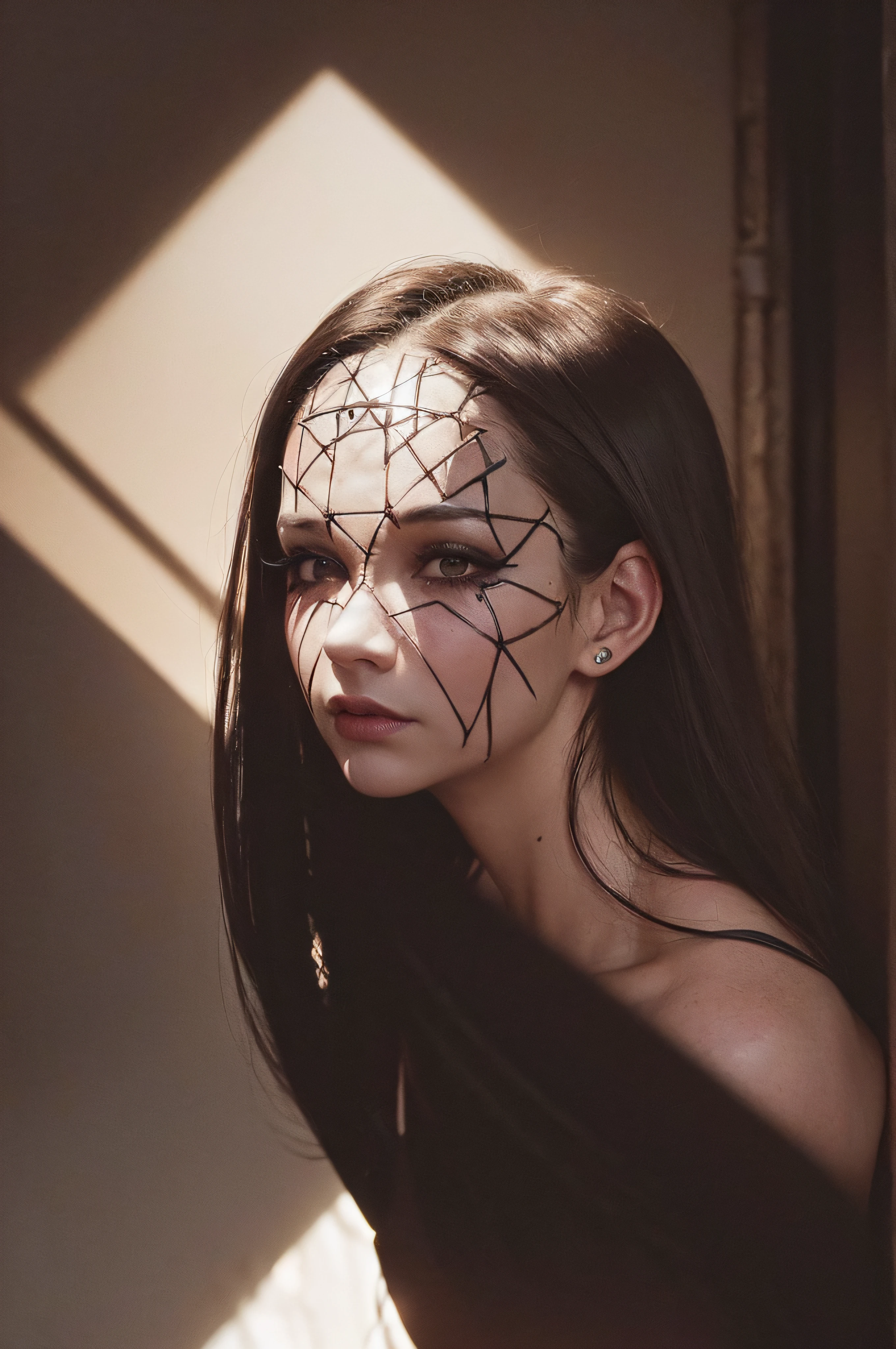 "(The best lighting, oscuro, dramatic),(Mujer alien, Hellraiser, triste, Cicatrices, , sexy, cerebro, sangre, una rata dentro de la cabeza, terror.),(ojos rojos, calaveras). morning light.