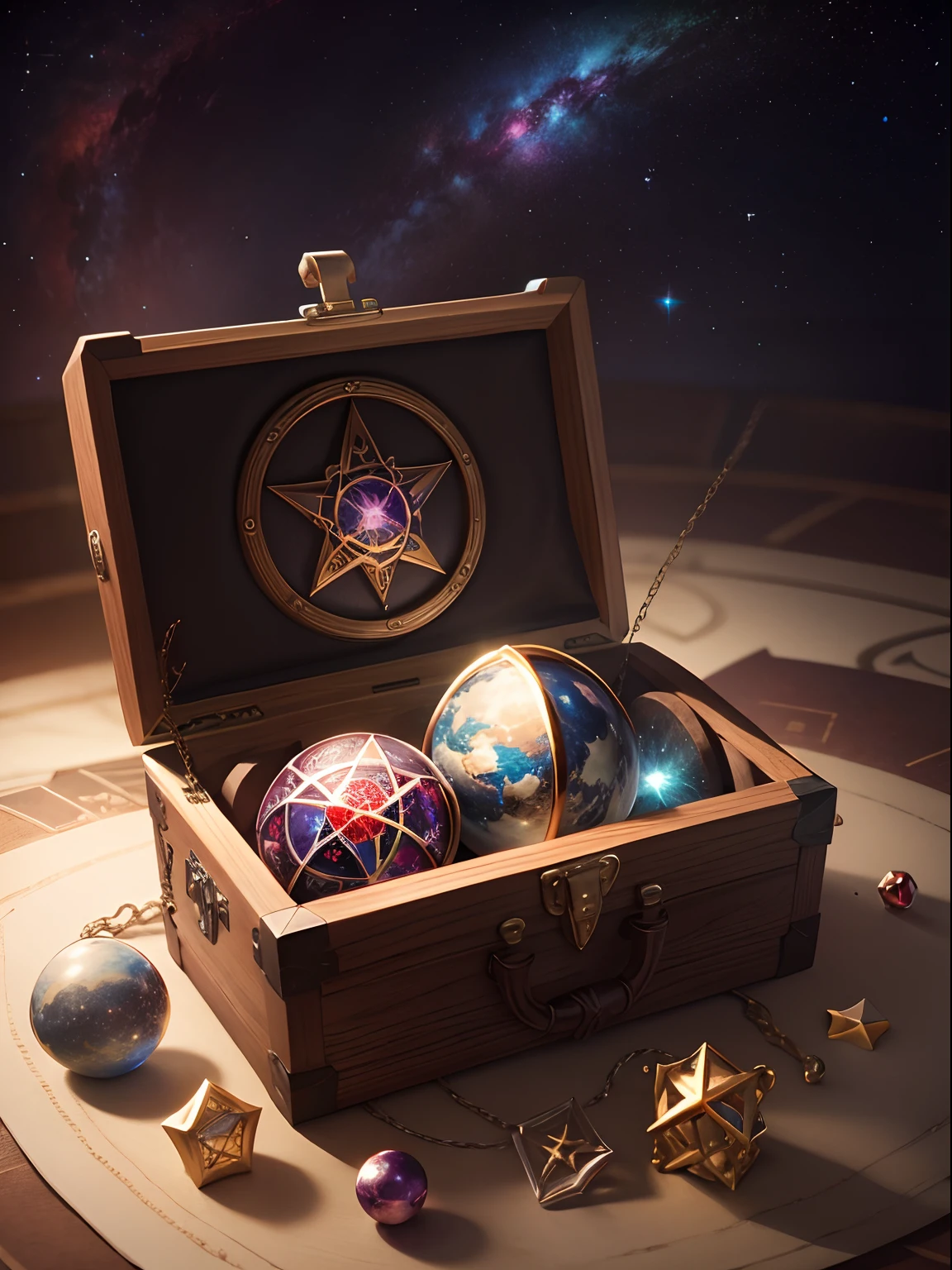 masterpiece、top-quality、My Galaxy、My World、Pedras preciosas、treasure chests、pentacle、Everything shines、realisitic、detaileds、Places not on the map、Red thread、Fateful