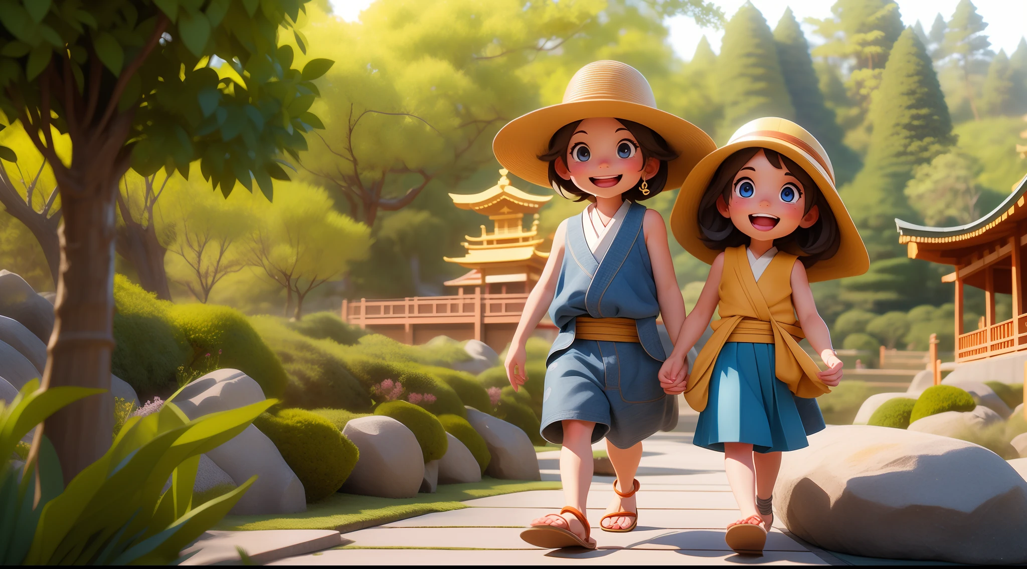 western clothes、doress、Sleeveless、A smile、Eye Color Contacts、accessorized、full body Esbian、Walking、夏天、Kinkakuji Temple in Kyoto