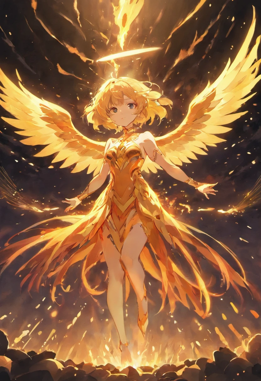 (Birds of God),(Fire Phoenix),(Fire outlined the body of the phoenix),Phoenix flapping its wings,(Shining with golden light),Solo,nigth,Multiple silhouettes,One-person elevation angle,super detailing,best qualtiy,masutepiece,(8K),Extremely detailed,magnificent artwork