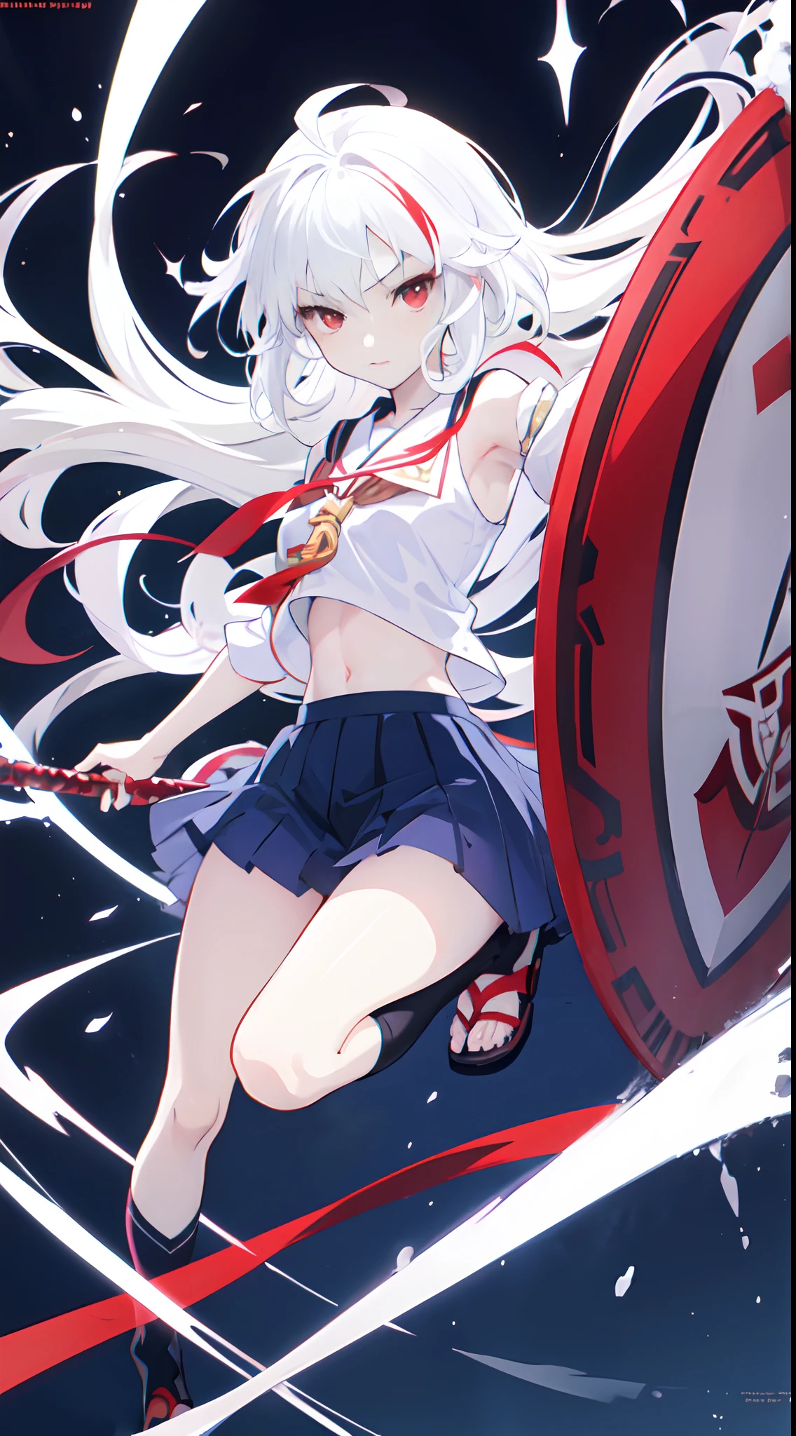 anime girl with white hair and red eyes holding a shield, best anime 4k konachan wallpaper, white haired deity, zerochan art, anime art wallpaper 8 k, anime style 4 k, ufotable art style, detailed key anime art, anime art wallpaper 4 k, anime art wallpaper 4k, ryuko matoi, white haired, anime wallaper