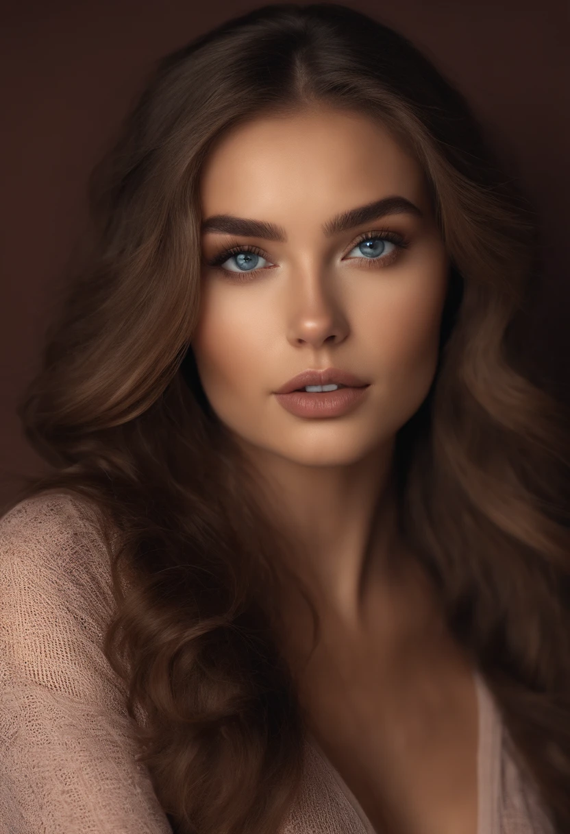 Arafed woman completely , fille sexy aux yeux bruns, ultra realist, Meticulously detailed, Portrait Sophie Mudd, cheveux bruns et grands yeux, selfie of a young woman, Yeux de chambre, Violet Myers, sans maquillage, maquillage naturel, looking straight at camera, Visage avec Artgram, Maquillage subtil, Great photo of the whole body kneeling on the bed, dans la chambre, Medium to large bust, Realstic