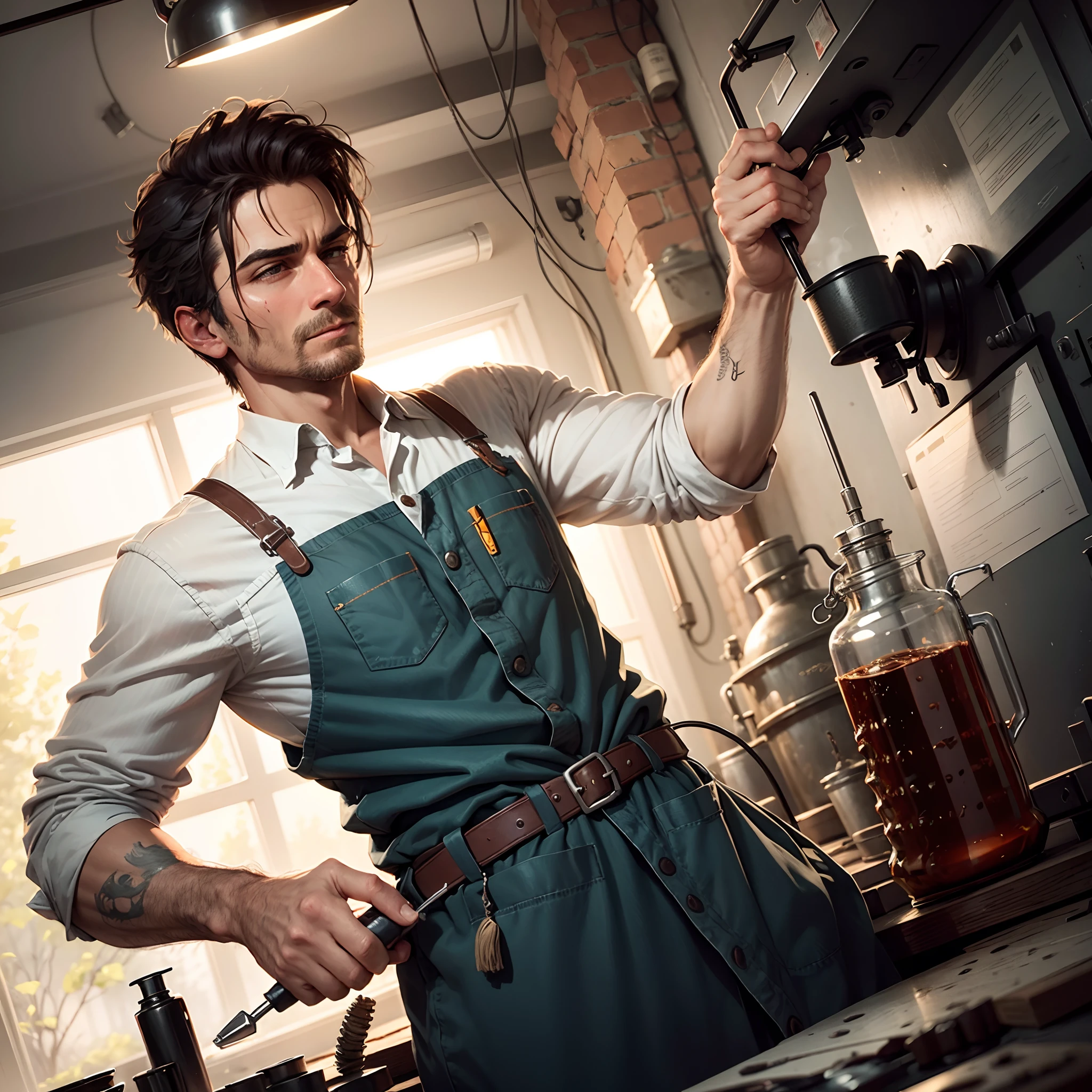 Illustration for a book about a man extracting oil. --auto