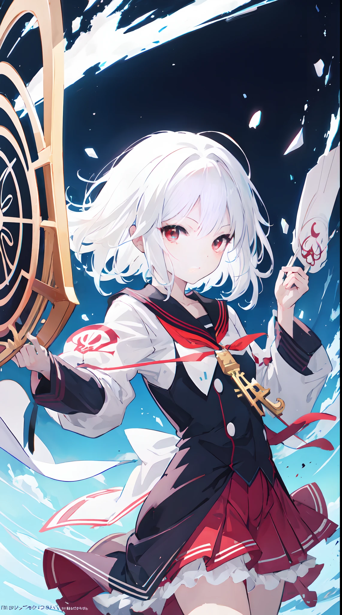 anime girl with white hair and red eyes holding a shield, magic circle, best anime 4k konachan wallpaper, white haired deity, zerochan art, anime art wallpaper 8 k, anime style 4 k, ufotable art style, detailed key anime art, anime art wallpaper 4 k, anime art wallpaper 4k, ryuko matoi, white haired, anime wallaper