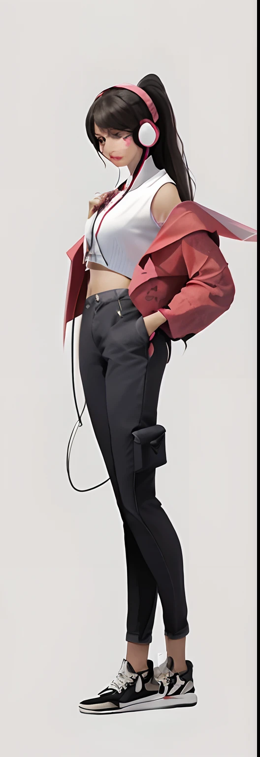 Girl wearing headphones,Shawl hair,There is a hair tied in the back