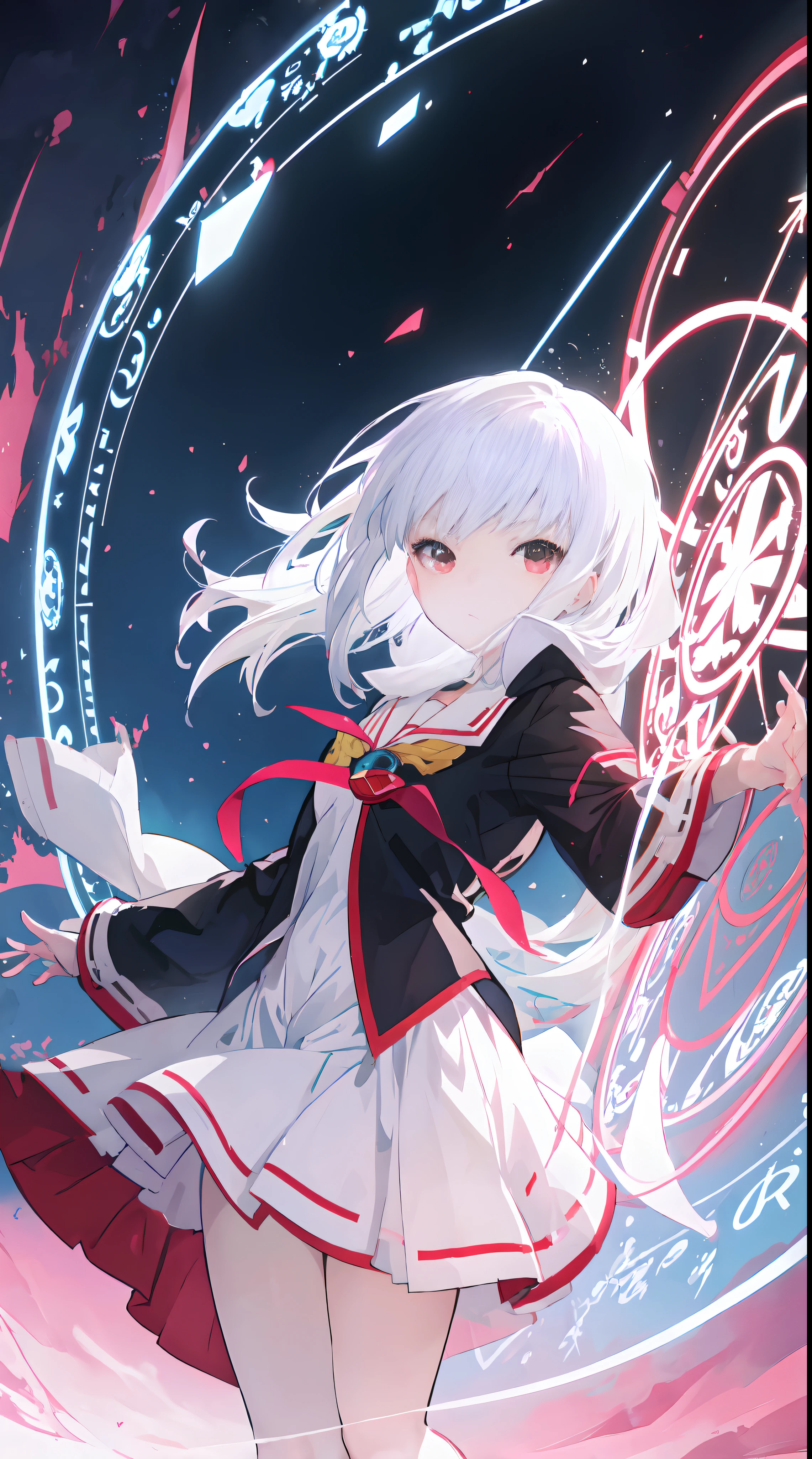 anime girl with white hair and red eyes holding a shield, magic circle, best anime 4k konachan wallpaper, white haired deity, zerochan art, anime art wallpaper 8 k, anime style 4 k, ufotable art style, detailed key anime art, anime art wallpaper 4 k, anime art wallpaper 4k, ryuko matoi, white haired, anime wallaper