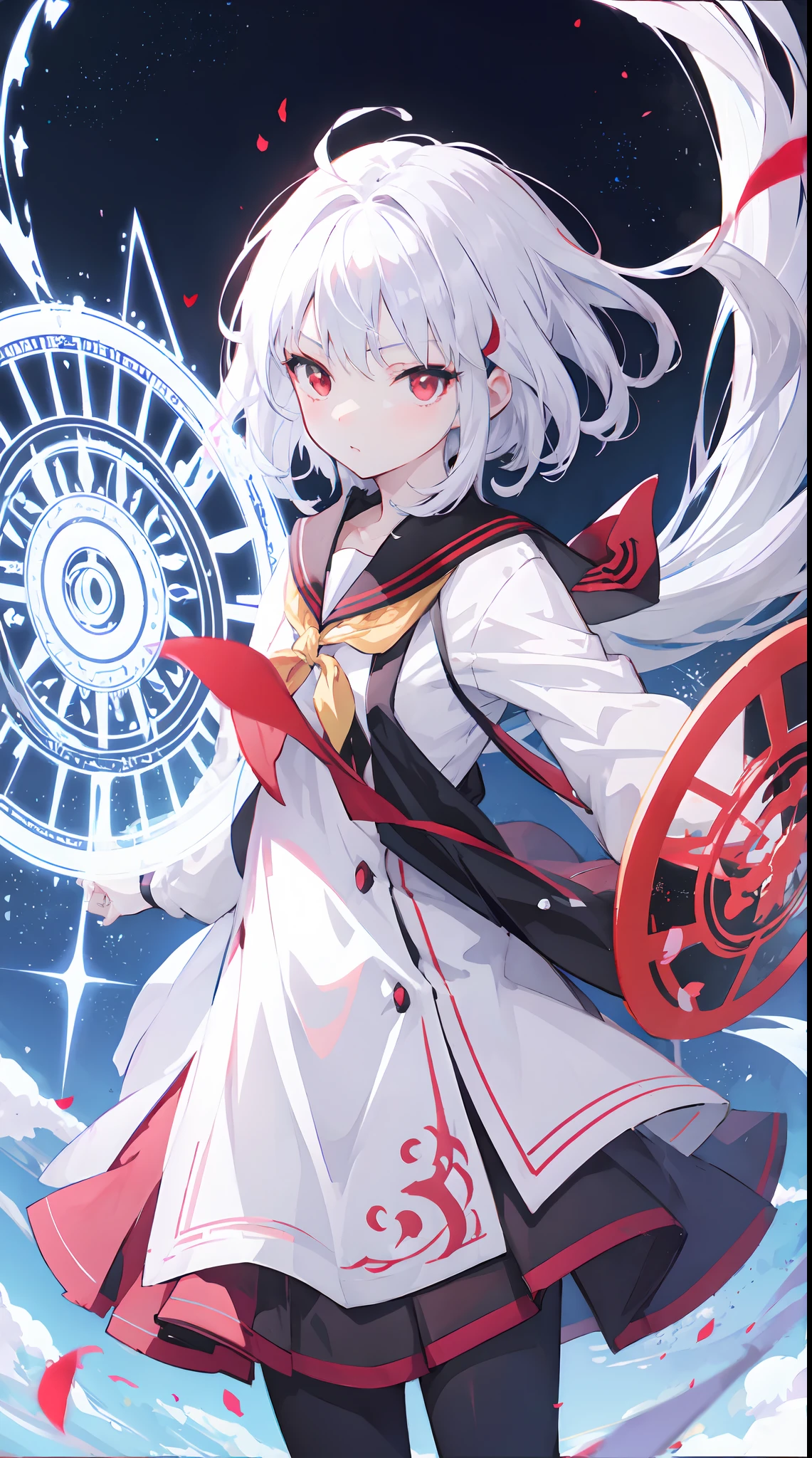 anime girl with white hair and red eyes holding a shield, magic circle, best anime 4k konachan wallpaper, white haired deity, zerochan art, anime art wallpaper 8 k, anime style 4 k, ufotable art style, detailed key anime art, anime art wallpaper 4 k, anime art wallpaper 4k, ryuko matoi, white haired, anime wallaper
