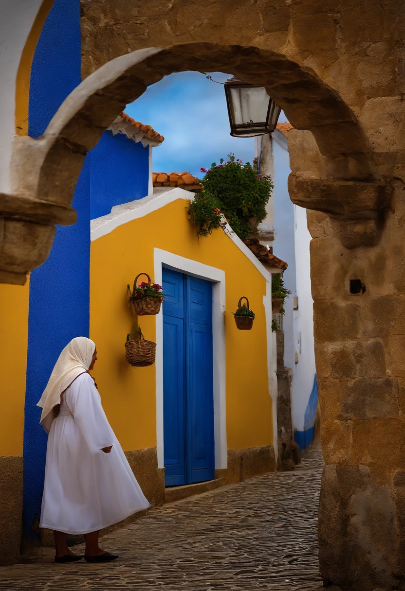 The small village of Nazaré comes to life, with its cobblestone streets and modest houses, typical of the time in which the Virgin Mary lived. Maria, a humble young woman, wears a simple cloak as she carries out her daily tasks, such as washing clothes. Your expression reflects your dedication and kindness.