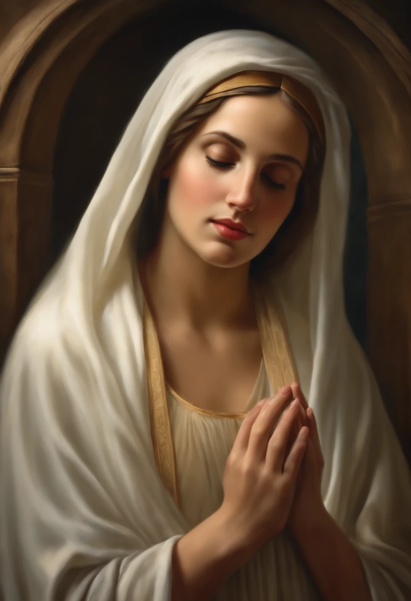 The Virgin Mary, a humble young woman, wears a simple robe as she goes about her daily tasks, such as washing clothes. Your expression reflects your dedication and kindnes