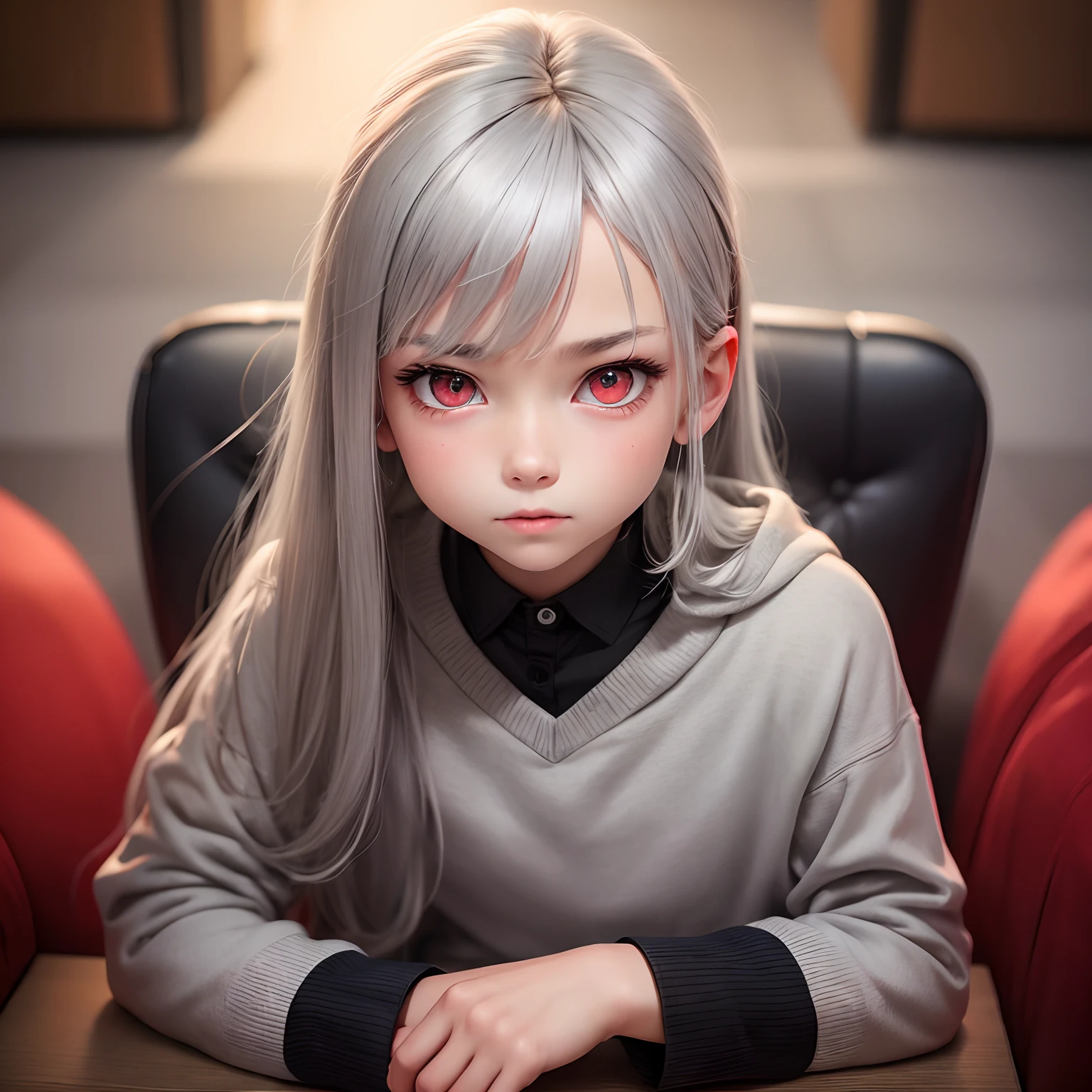 Gray-haired red-eyed 10-year-old