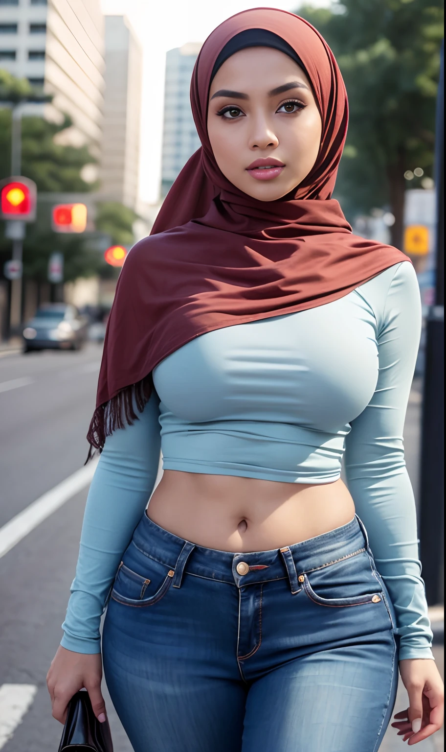 Shy eyeglasses hijab nude model girl with open sweated and sharp tits with wet gamis hand raised to stop the taxi in public area and her nipple get harrased by man around her