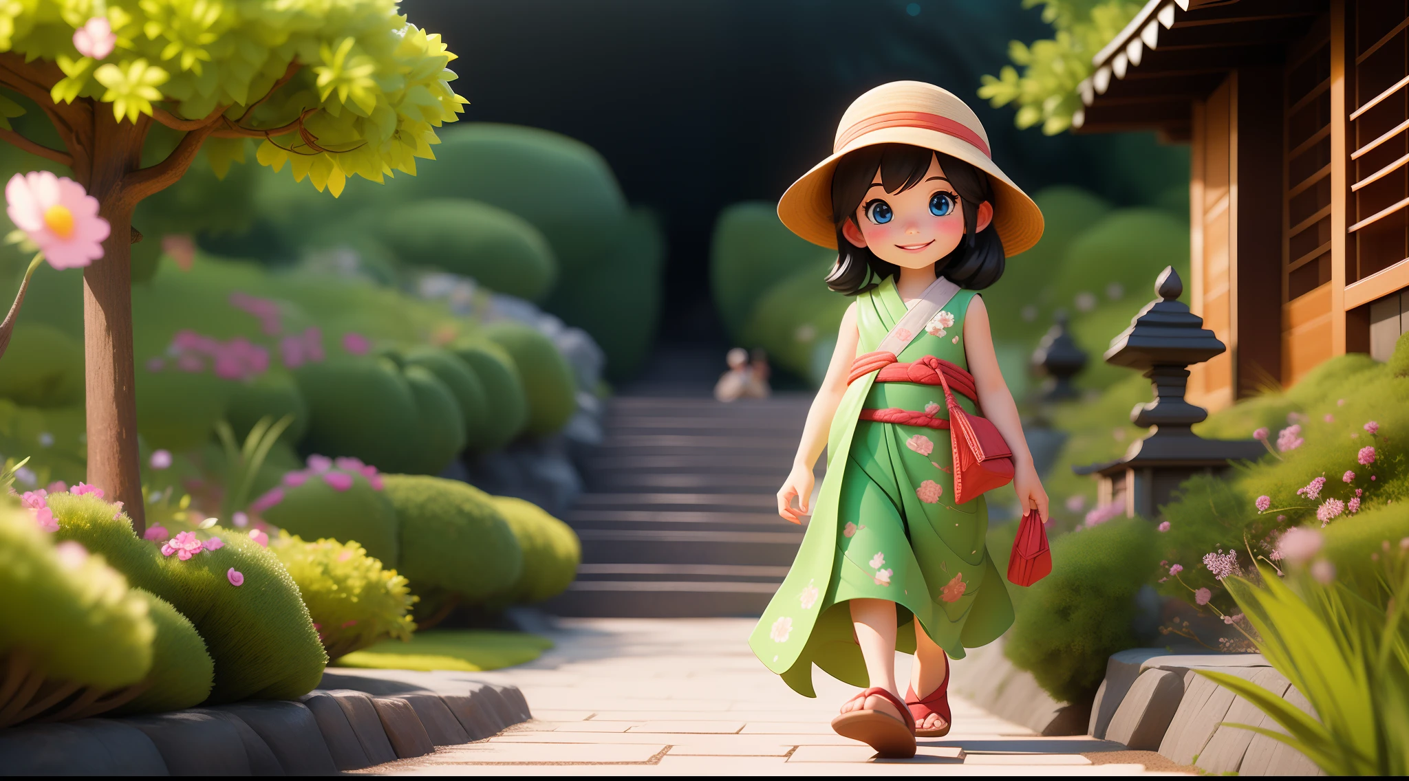 western clothes、doress、Sleeveless、A smile、Eye Color Contacts、accessorized、full body Esbian、Walking、夏天、Kinkakuji Temple in Kyoto