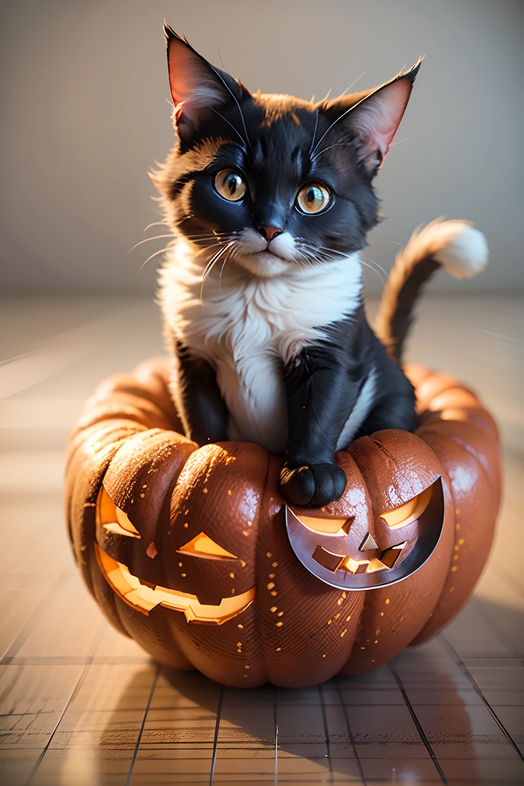 3d design t-shirt graphic, vector, cute black cat sitting in jack o’lantern, white background, playful style --auto --s2