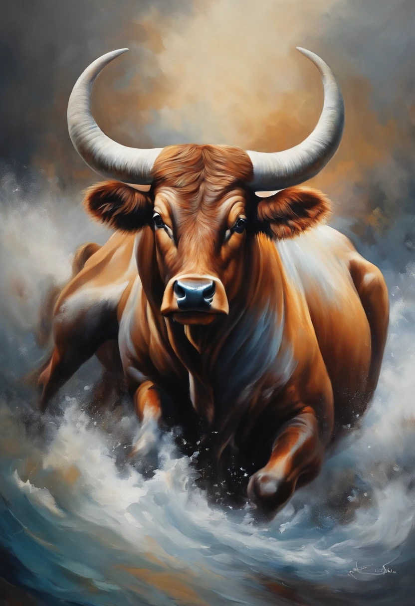 Bullish Spirit, National Style Painting, National Tide, White Background