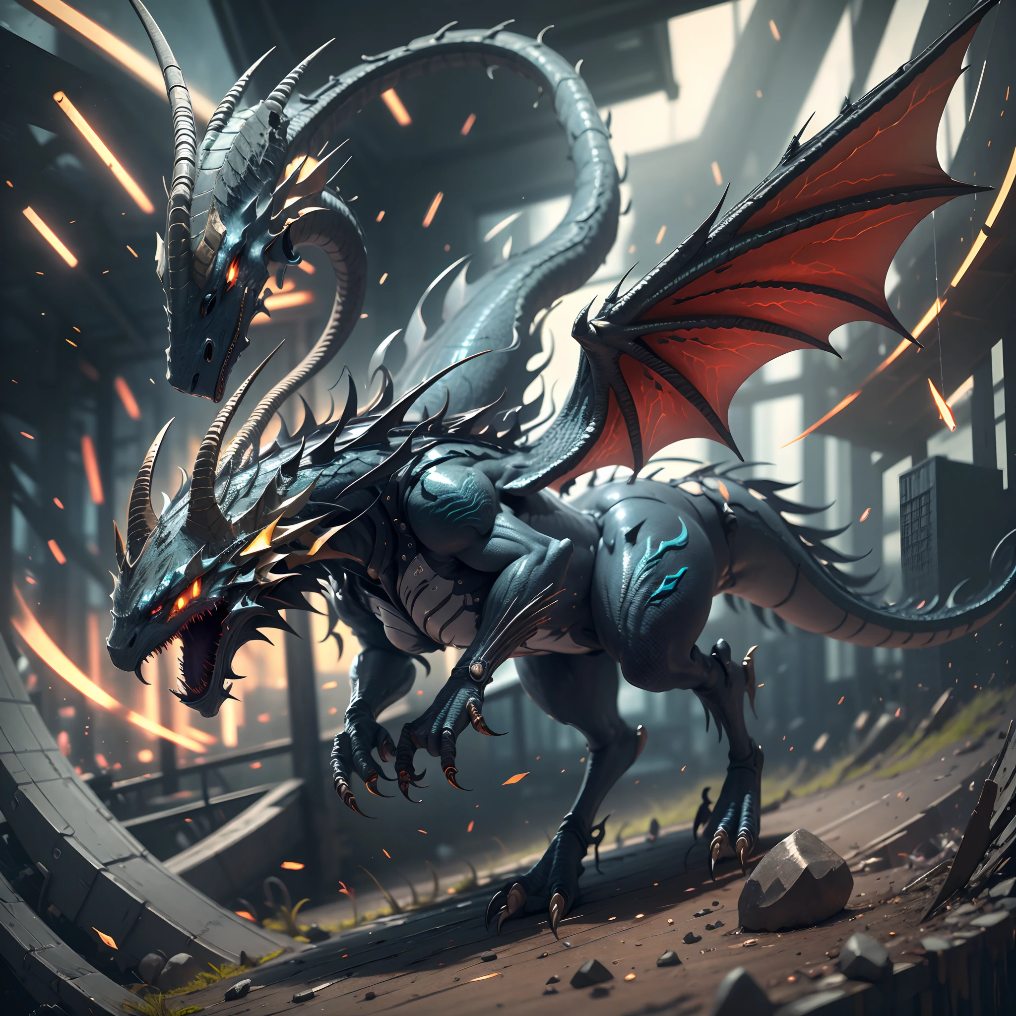 anime style, 8k, high detailed, dark blue dragon, drake, ferocious, full body, open wings, sharpened claws --auto --s2