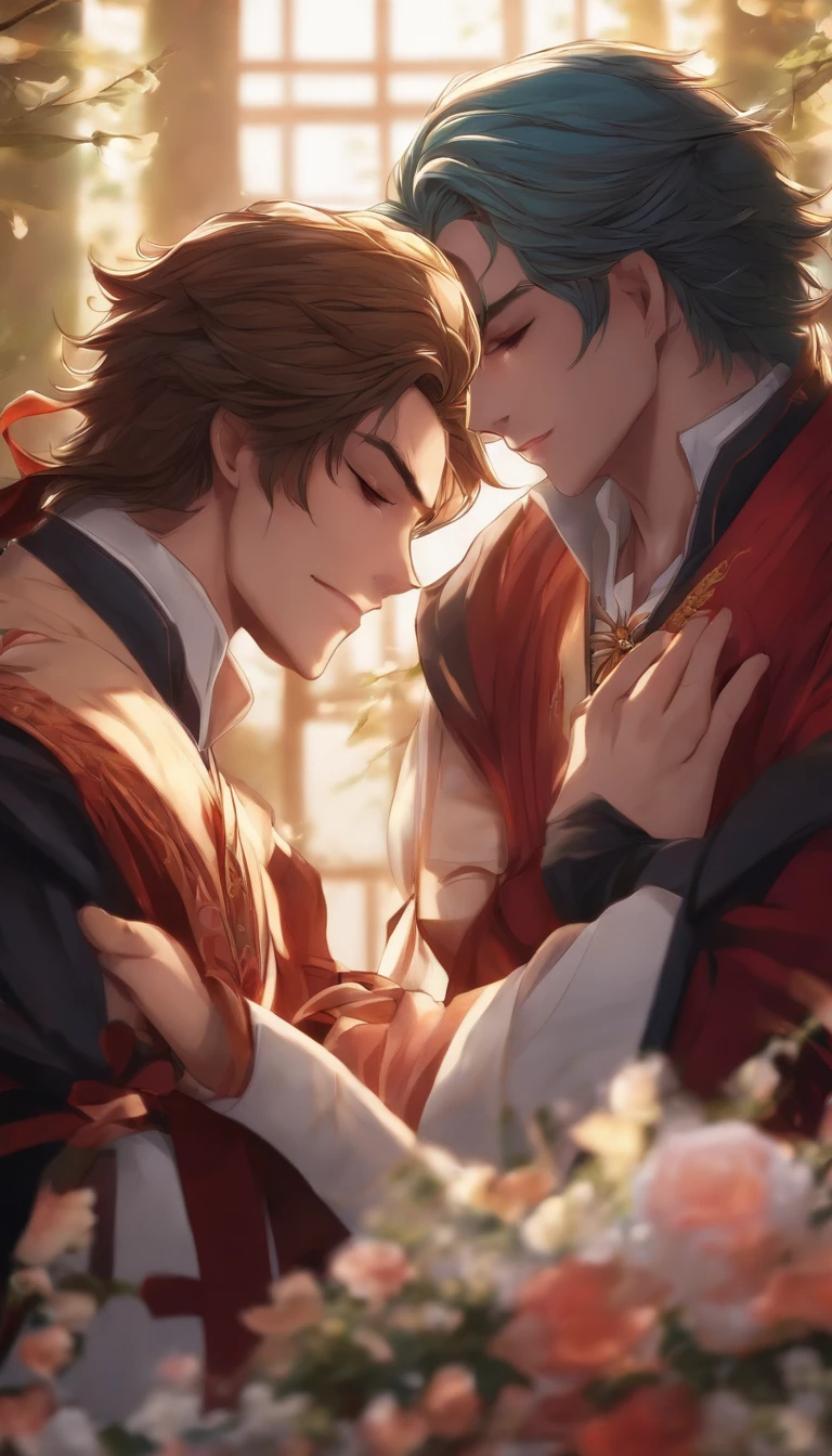 Anime men bow their heads