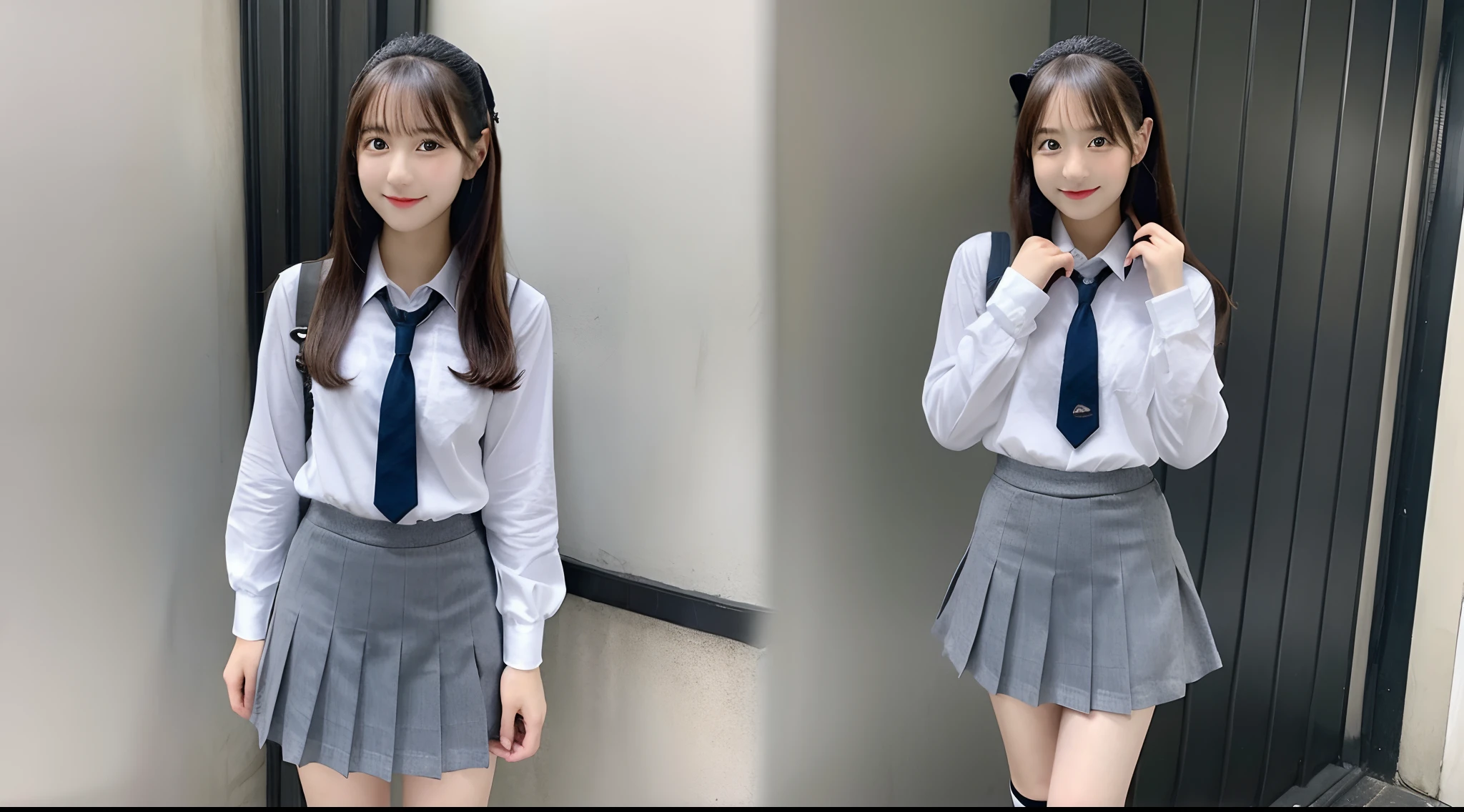 18 year old schoolgirl in gray miniskirt