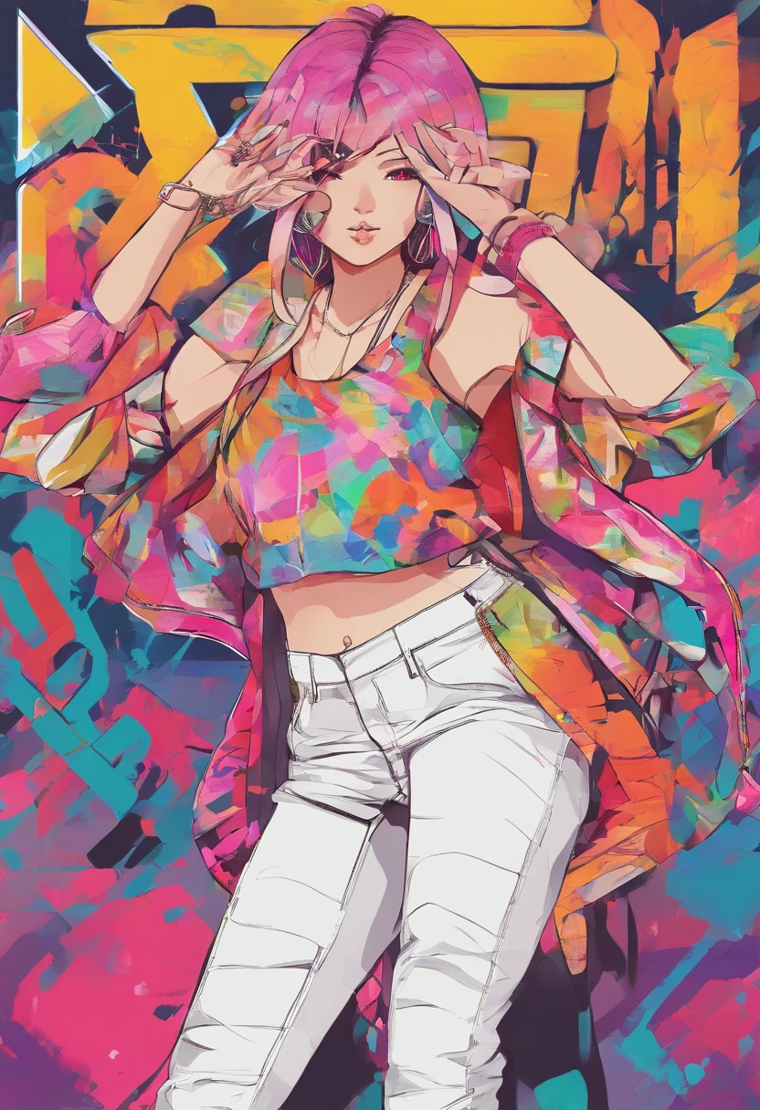 (hip hop scene) a very hip hop confidant badass arrogant cocky boss bitch attitude girl rapper in baggy sagging pants gang signs