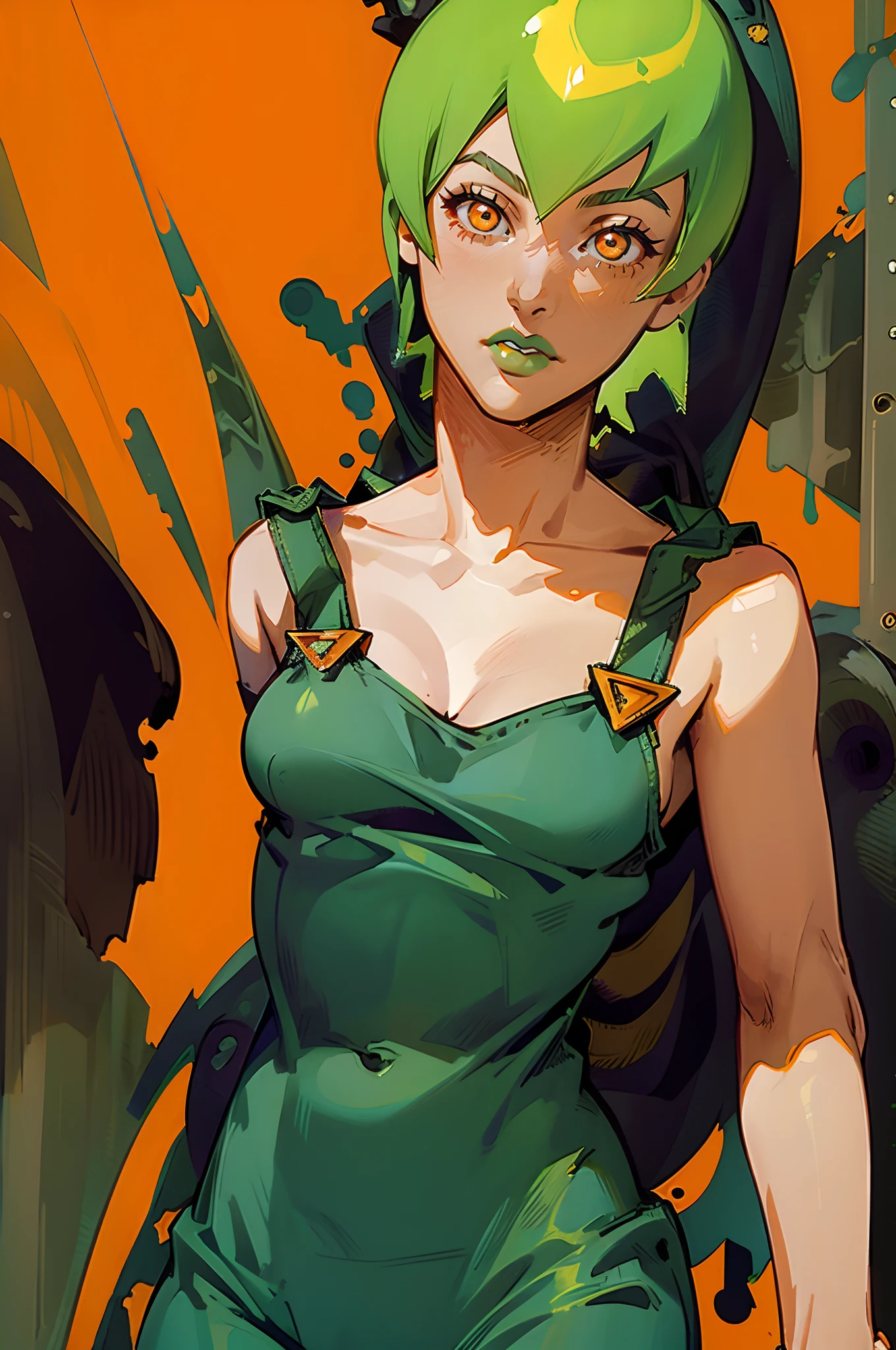 masterpiece, best quality, 1girl, (tatsumaki), short hair, green hair, green eyes, black clothes slip, flying above the city, night time, city, aura power, night, natural light,standing, green hair, raw legs, thick thai, female focus, big ass, movie composition, deth of field, bokeh, (futuristic), (full body),