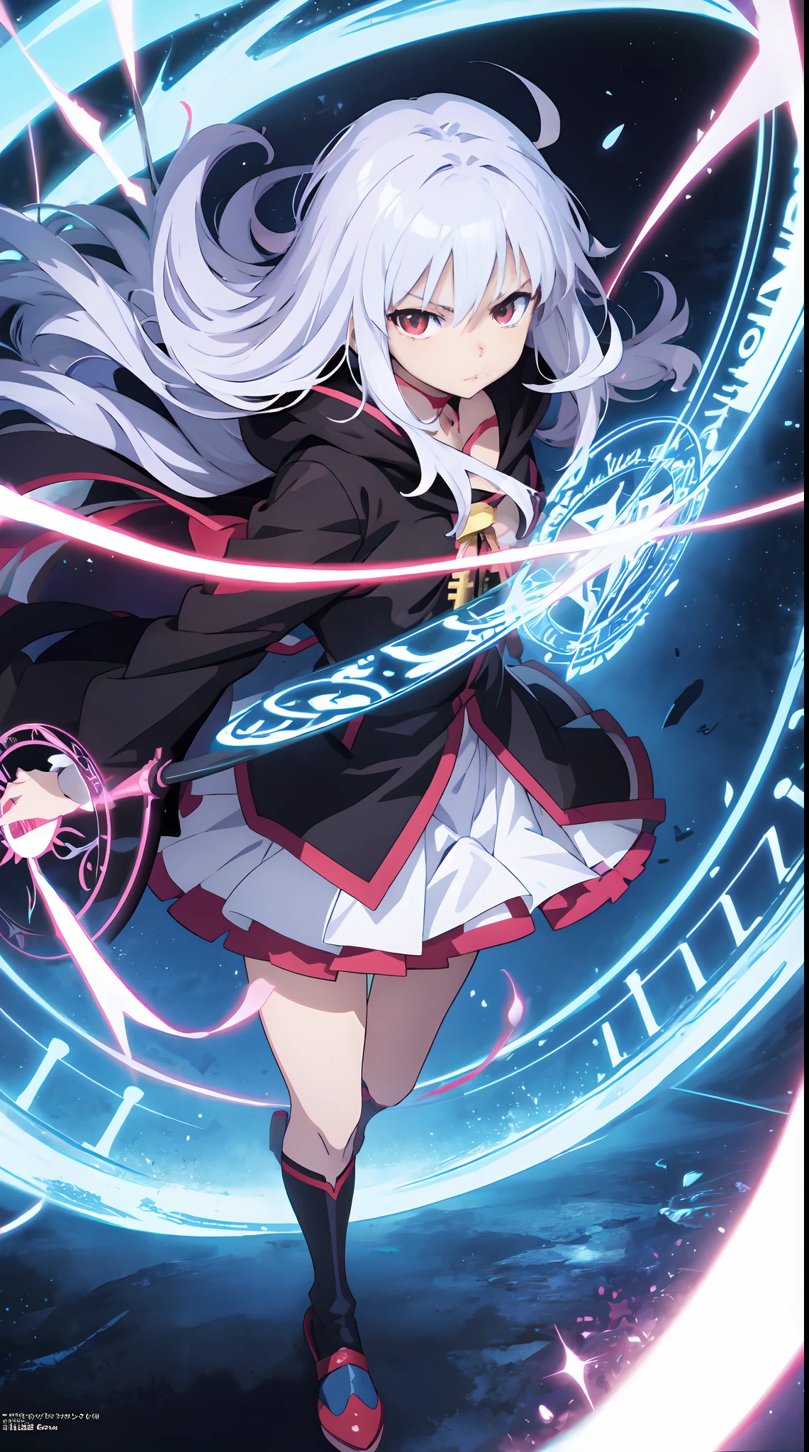 anime girl with white hair and red eyes holding a shield, magic circle, best anime 4k konachan wallpaper, white haired deity, zerochan art, anime art wallpaper 8 k, anime style 4 k, ufotable art style, detailed key anime art, anime art wallpaper 4 k, anime art wallpaper 4k, ryuko matoi, white haired, anime wallaper