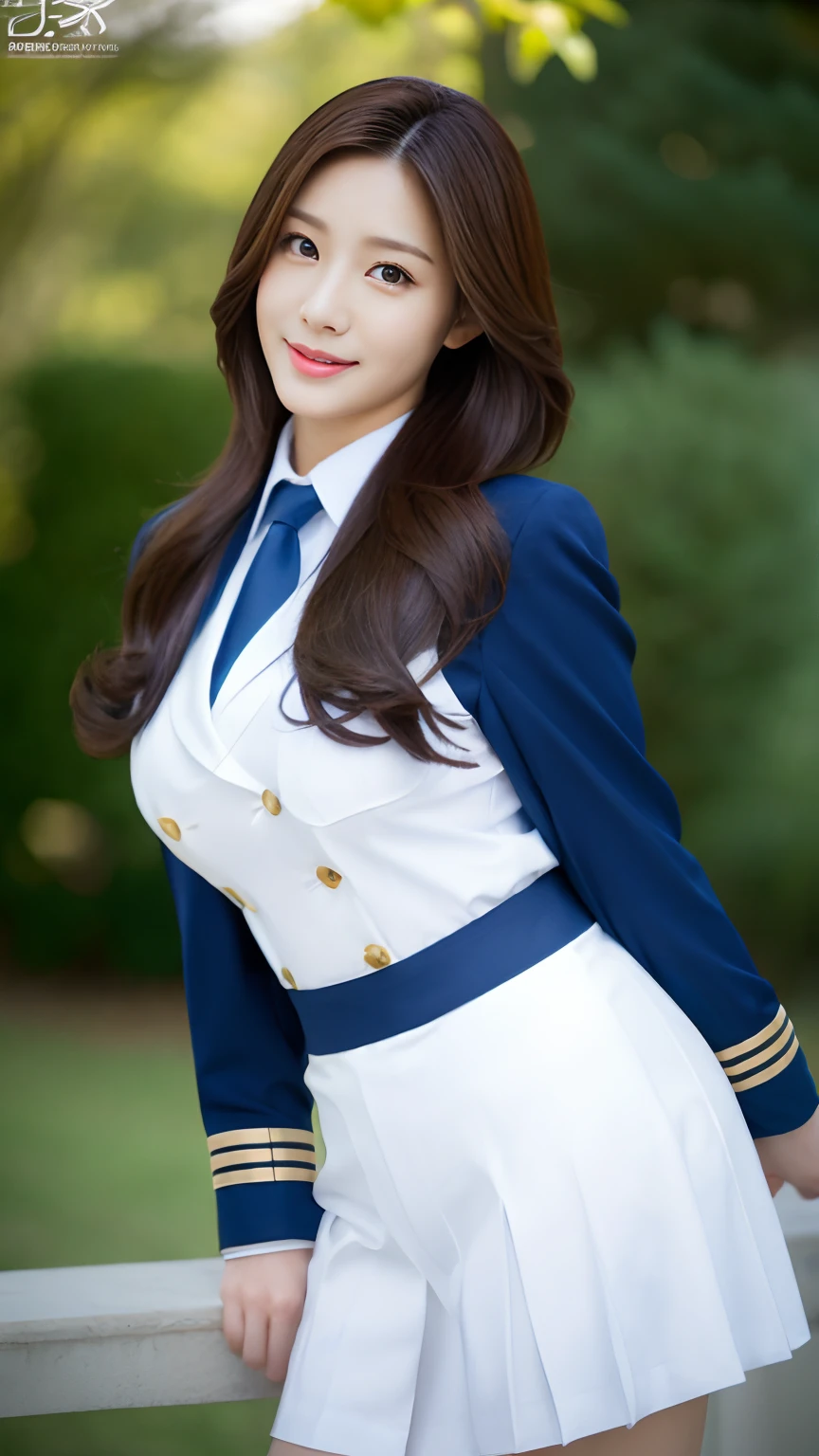 (Lifelike, hight resolution:1.3), 1 girl with a perfect body, super fine face and eyes,length hair, Big boob,uniform , smile