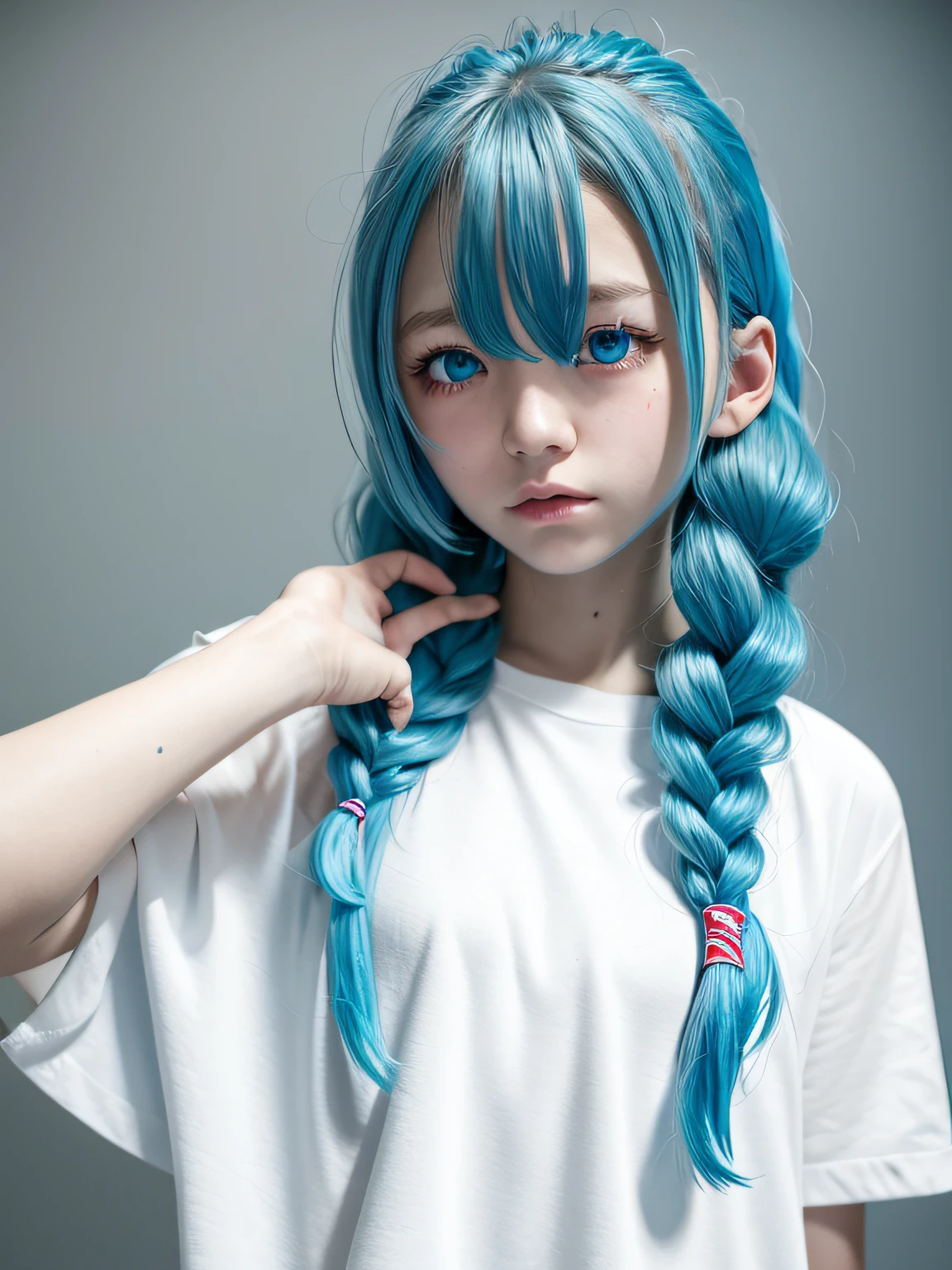 top-quality, masterpiece, sixteen years old、blue hairs, blue eyess, fluffy hair、twin-tail hair,