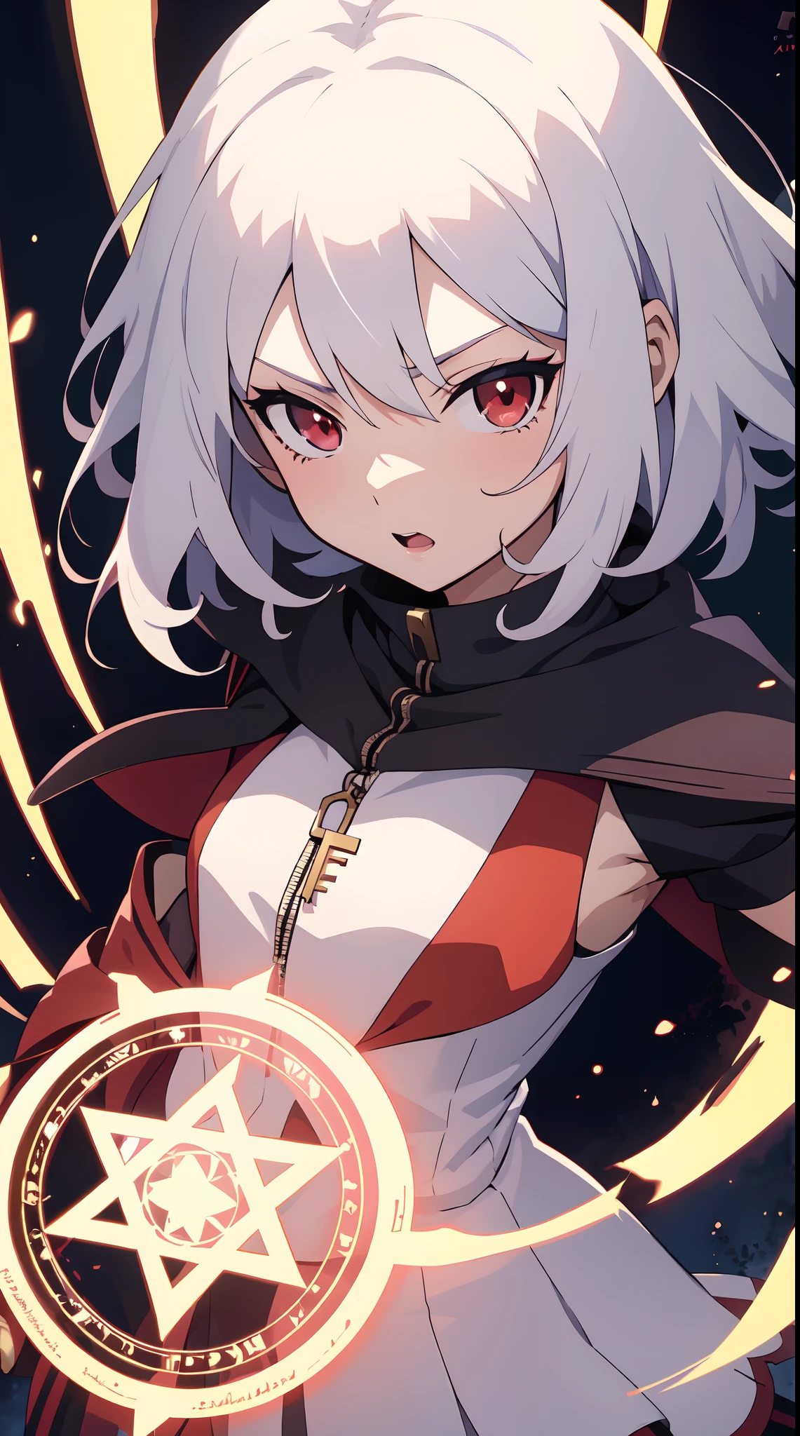 anime girl with white hair and red eyes holding a shield, magic circle, best anime 4k konachan wallpaper, white haired deity, zerochan art, anime art wallpaper 8 k, anime style 4 k, ufotable art style, detailed key anime art, anime art wallpaper 4 k, anime art wallpaper 4k, ryuko matoi, white haired, anime wallaper