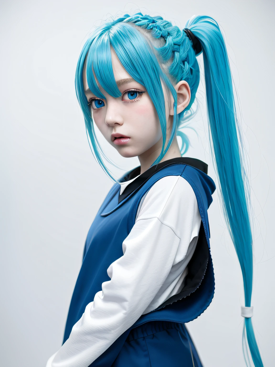 top-quality, masterpiece, 、blue hairs, blue eyess, fluffy hair、twin-tail hair,