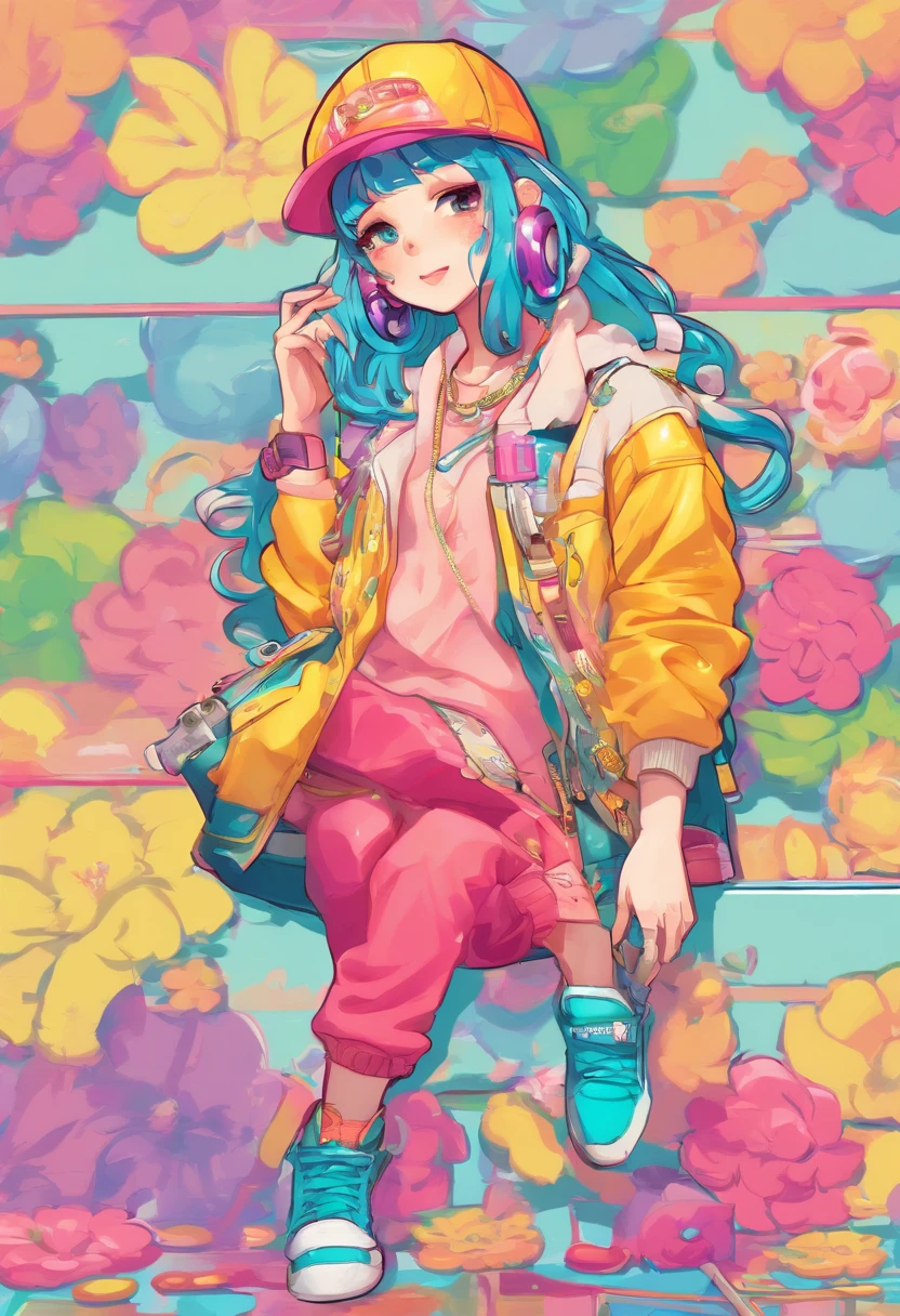 (hip hop scene) a very hip hop confidant badass arrogant cocky boss bitch attitude anime girl rapper badass pose