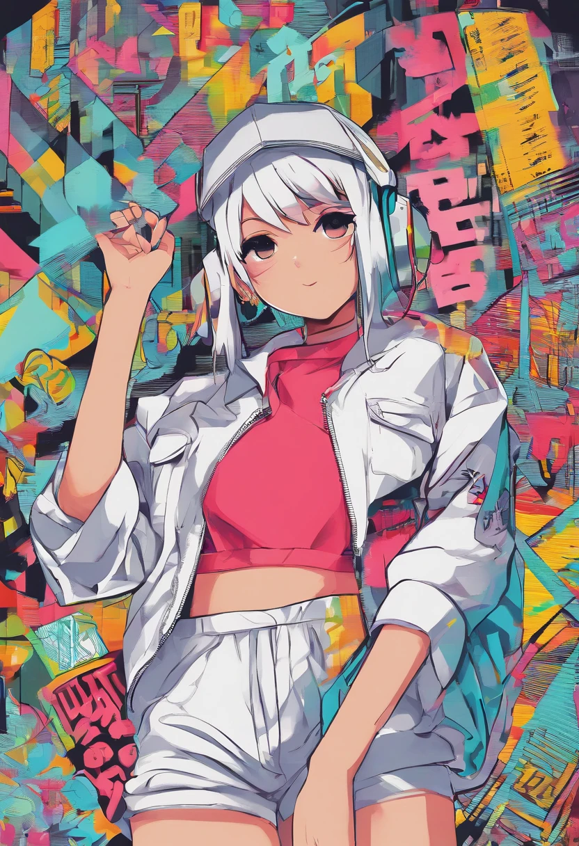 (hip hop scene) a very hip hop confidant badass arrogant cocky boss bitch attitude anime girl rapper badass pose